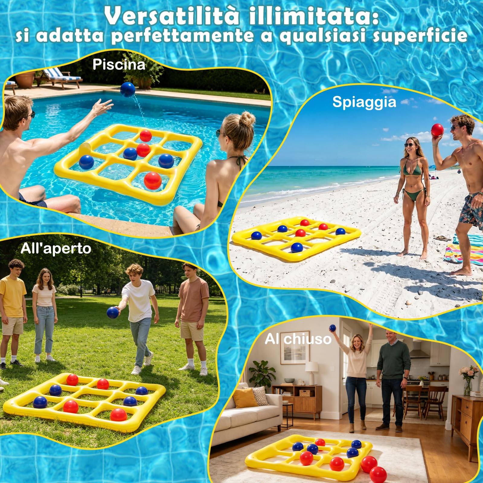 CYFIE Giocattolo per Piscina Tic Tac Toe, Gonfiabile, 3 x 3, con 10 Palline e 2 Pompe, Giocattolo per Adulti, Accessori per Piscina, Divertimento per Piscina, Spiaggia e Giardino, Giocattolo