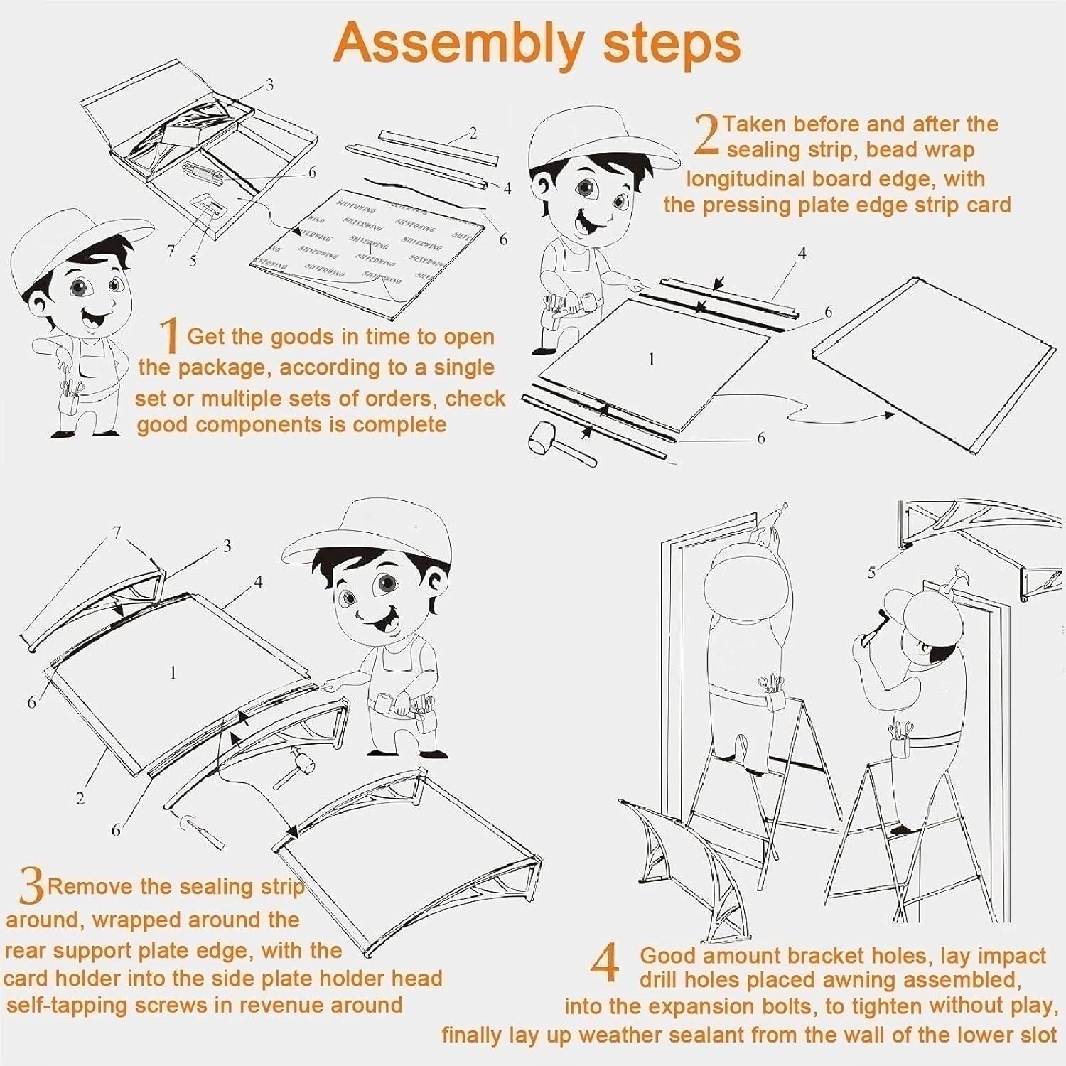 Exterior Door Window Awning Canopy Front Door UV Protection Rain Canopy for Windows Porch Shade Patio Roof Cover (Color : Clear Size : 60x100cm)