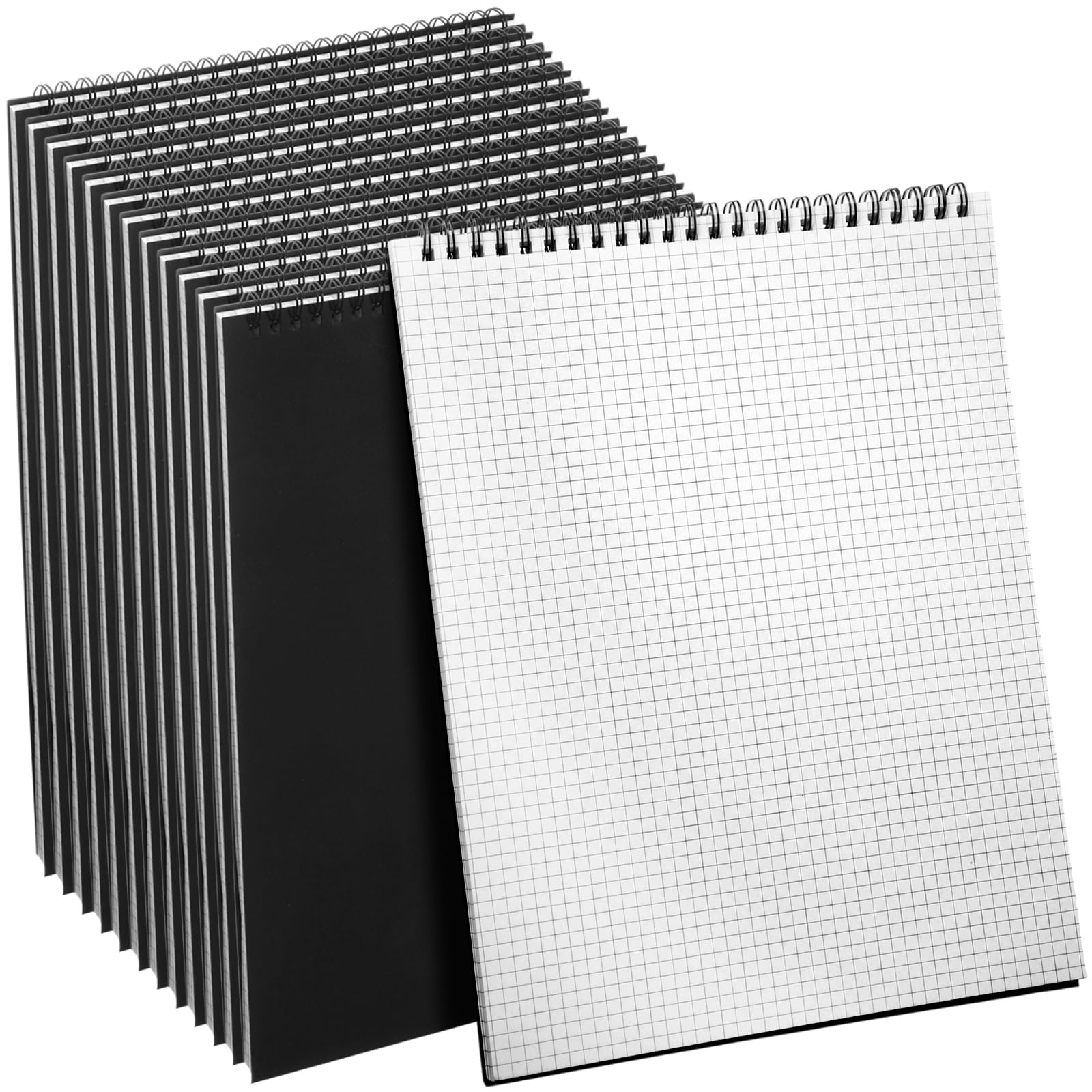 Engrowtic Top Spiral Graph Paper Notebook A4 70 Sheet, Black, 12 Pack