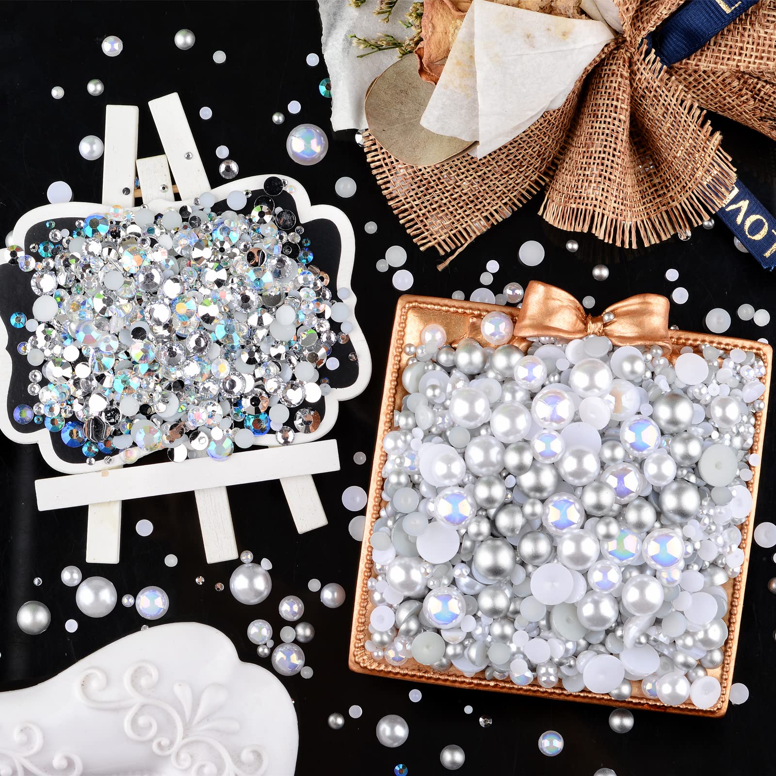 75 g Mieszanka żywicy z perłami kryształowymi, 3-10 mm połowa pereł i 2-6 mm płaskie cyrkonie do zdobienia paznokci buty ubrania kubki, scrapbooking, rękodzieło (białe)