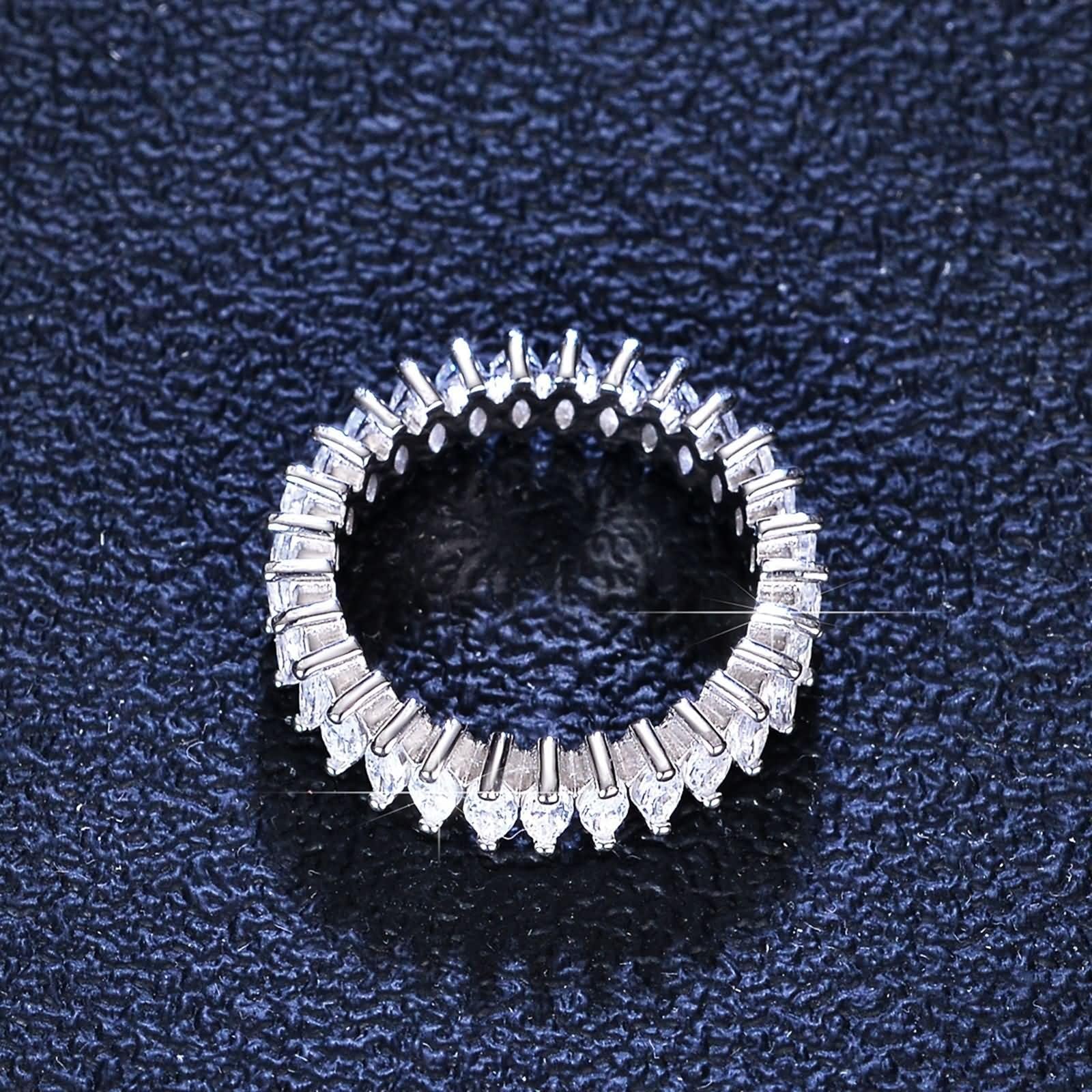 Anillos para mujer, dedo medio, alianzas decorativas para boda, eternidad, marquesa con moissanita, plata platino 950, talla 58 (18,5)