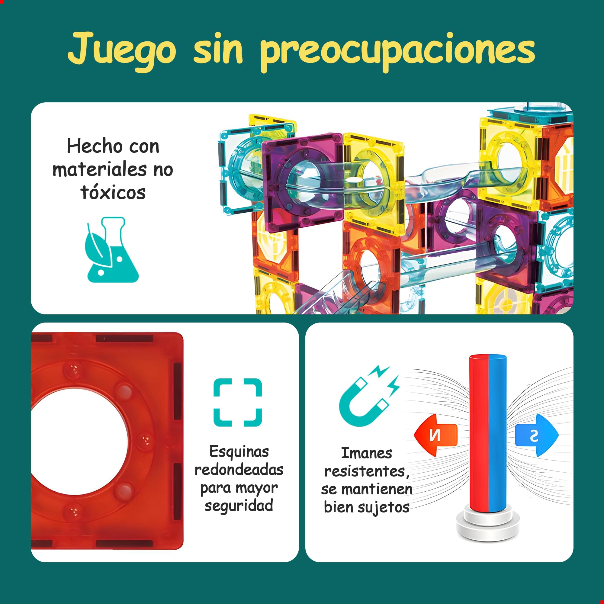 Olvy Bloques de construcción magnéticos Montessori Juguetes – 100 azulejos magnéticos para niños – Juguete de construcción magnético a partir de 3 años – Smart Playground – Juego de bloques magnéticos