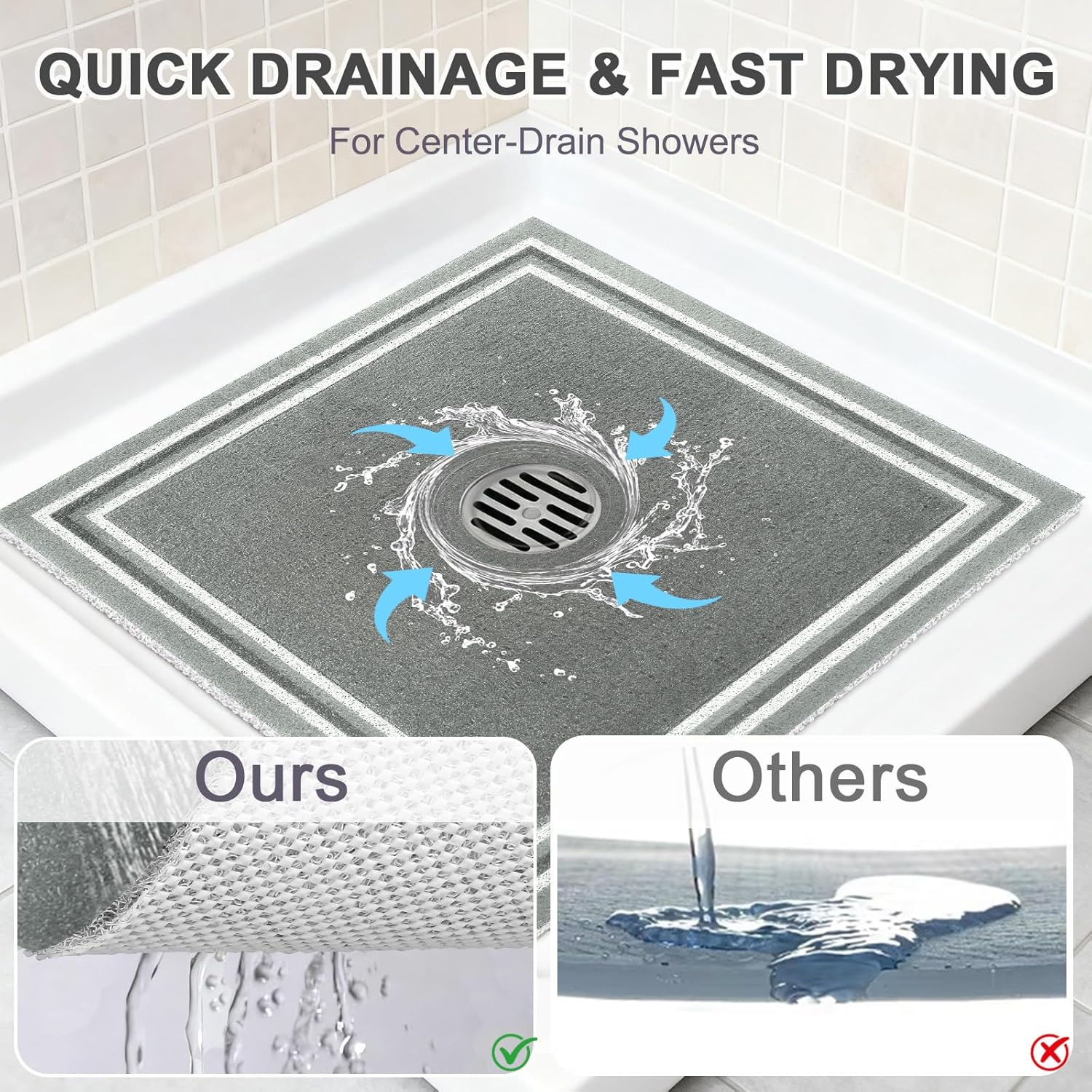Shower Mat Non Slip: 47x32 Inch Extra Large Shower Mats for Inside Shower, Anti Slip Shower Floor Mat, Loofah Shower Stall Mats for Elderly, Non Slip Shower Mat with Drain Hole in Middle