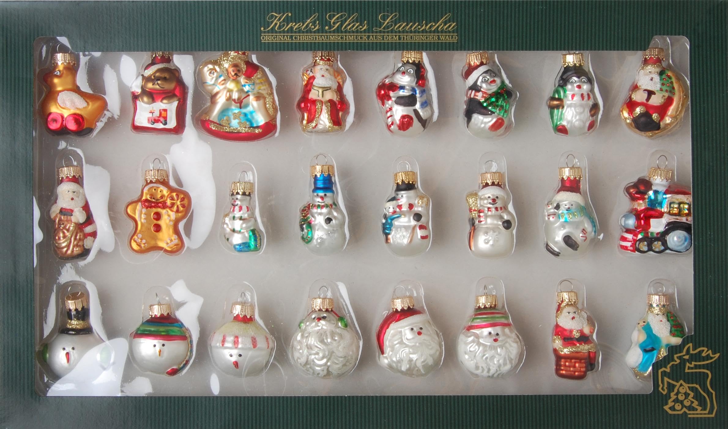 Krebs Glas Lauscha - Weihnachtsdekoration/Christbaumschmuck aus Glas - Mini-Figurensortiment Formen - Menge: 24 Stück - Größe: ca. 5 cm