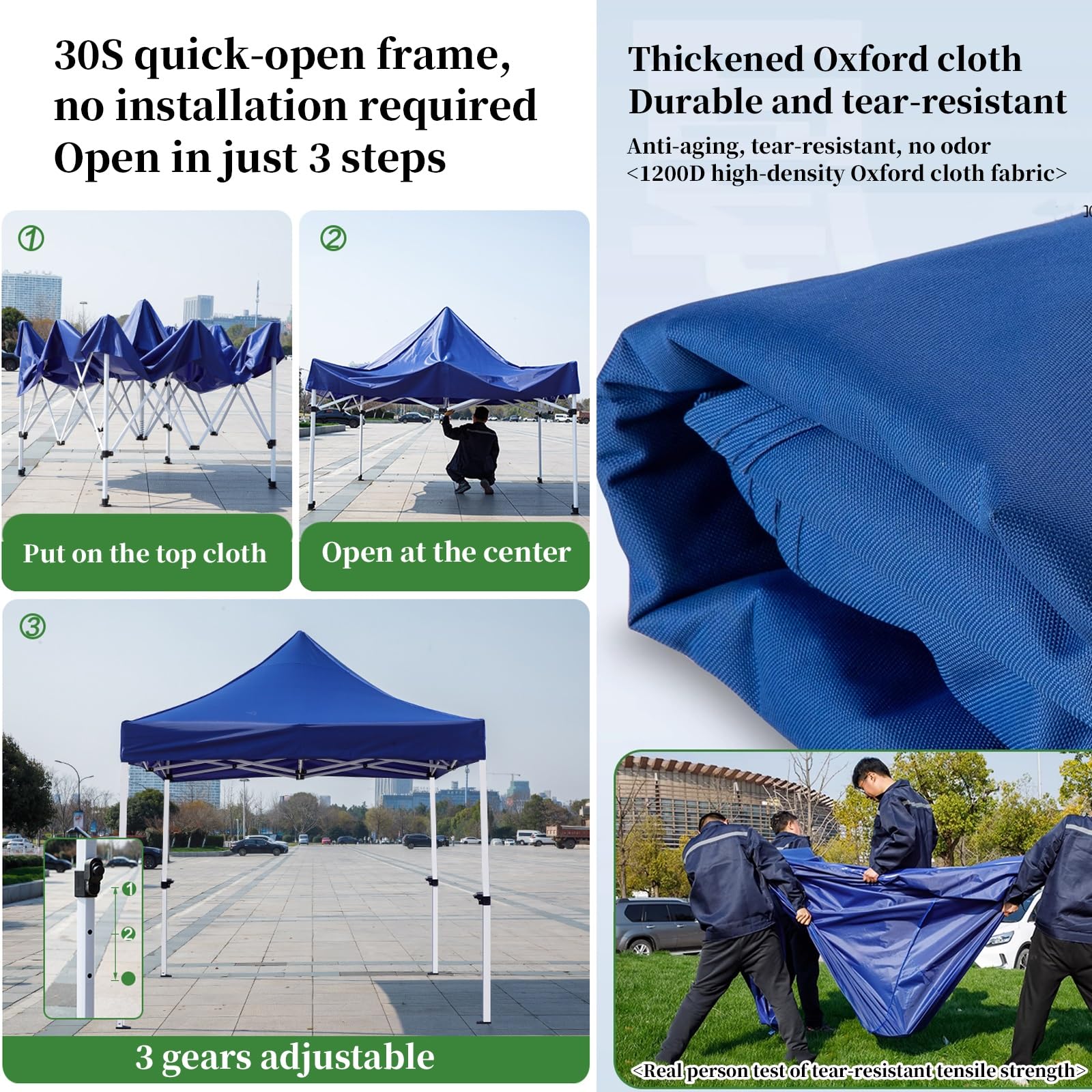 FORRTY Mocny Namiot 2x2m~3x4.5m, Składany Namiot Z Sześciokątną Ramą 4,5cm, Wodoodporny, Filtr UV SPF50+, Odporny Na Wiatr, Na Imprezy, Biwak, Plażę, Ogród, Grilla(Niebieski,2X3m(78.7"X118.1"))