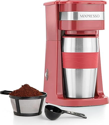 Miniatura 8 de Mixpresso Cafetera Personal de Una Sola Porción y Taza de Viaje de 14oz, Cafetera Pequeña de Goteo y Termo, Apagado Automático y Filtro Negro (Black