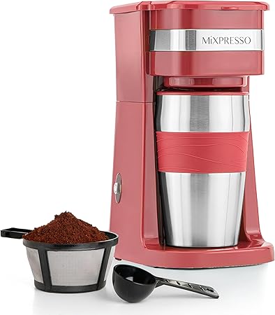 Mixpresso Red Personal Single Serve Coffee Maker with 14oz Travel