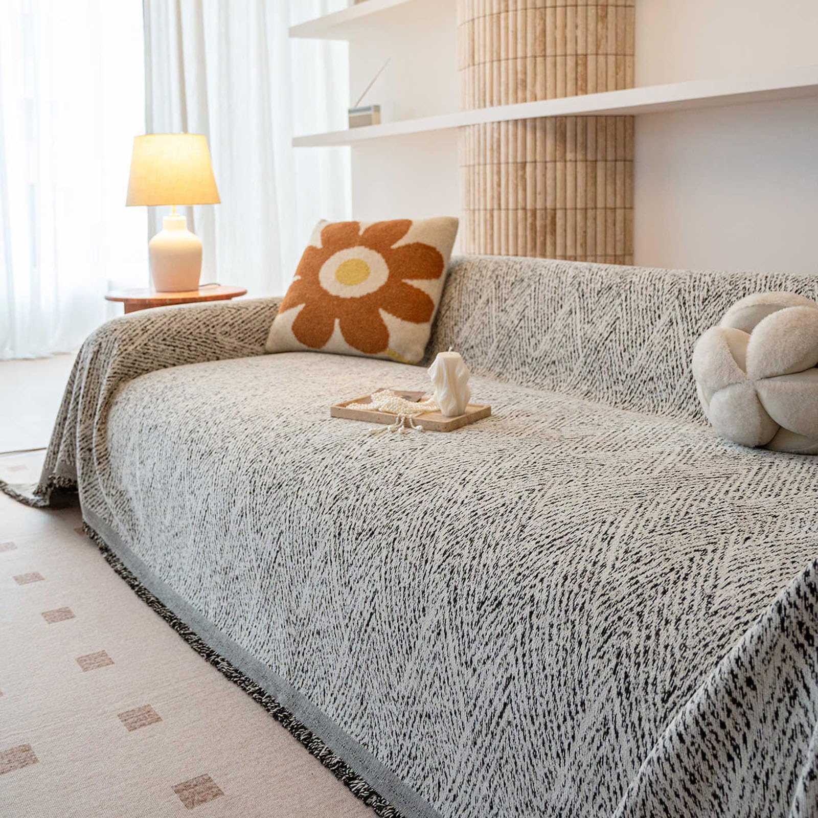 Housse de canapé anti-griffures lavable grand plaid chenille toutes saisons