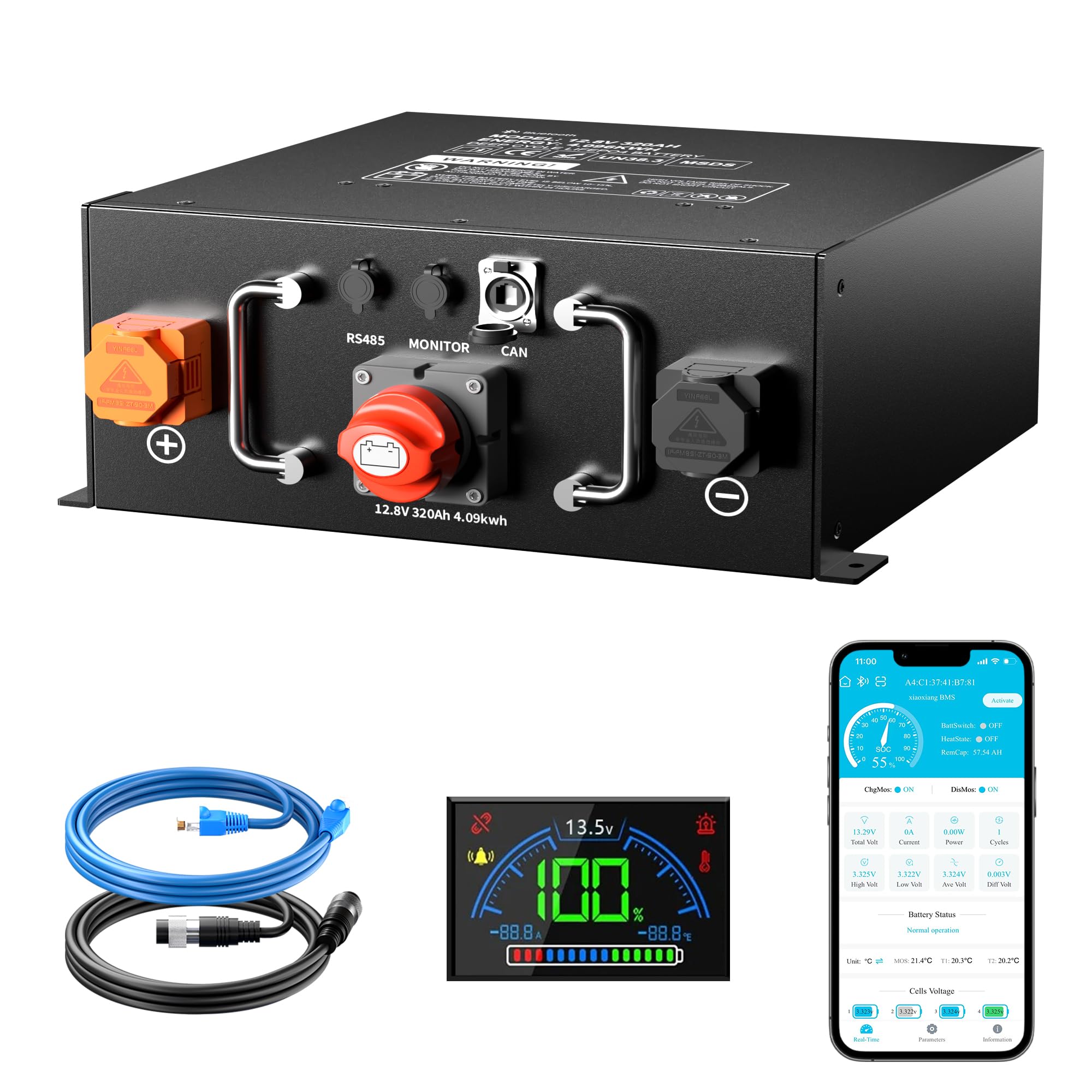 Akumulator LiFePO4 12 V, 320 Ah, certyfikat ECE R10 z wbudowanym BMS 250 A, ochrona przed niską temperaturą, 12000 cykli i 10-letnia żywotność, do przyczep kempingowych, instalacji solarnych