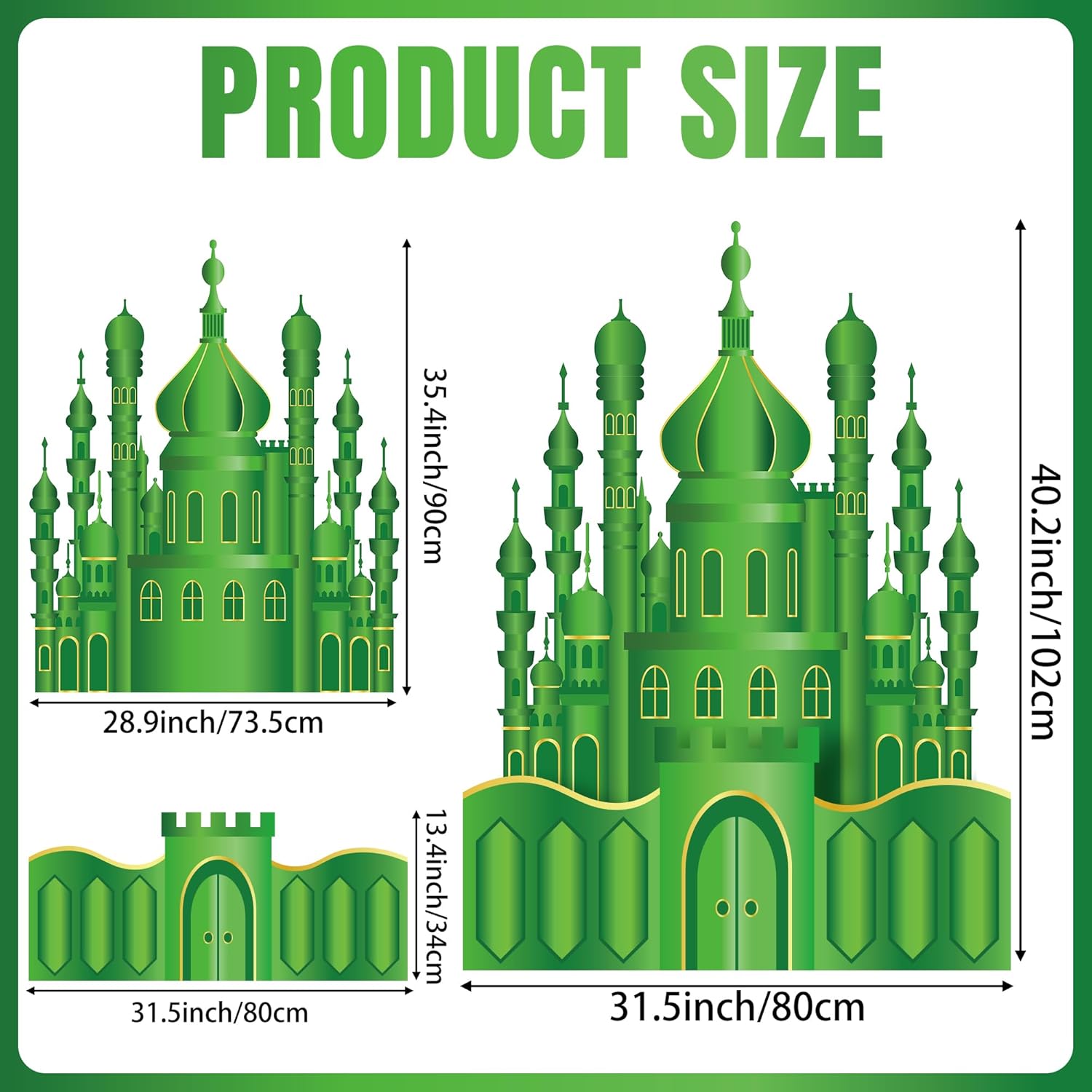 PANTIDE 3.3ft Large Emerald Green Castle Cardboard Cutout - Witch Green Castle Wizard Stand Up Party Decoration, Freestanding Photo Booth Prop Photography Backdrop for Halloween Birthday Gift