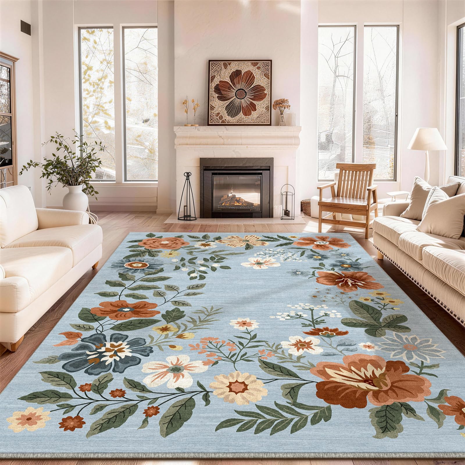 SOANNY Rug Living Room, Washable Non Slip Carpet, 120x170cm Dusty Blue — image 1