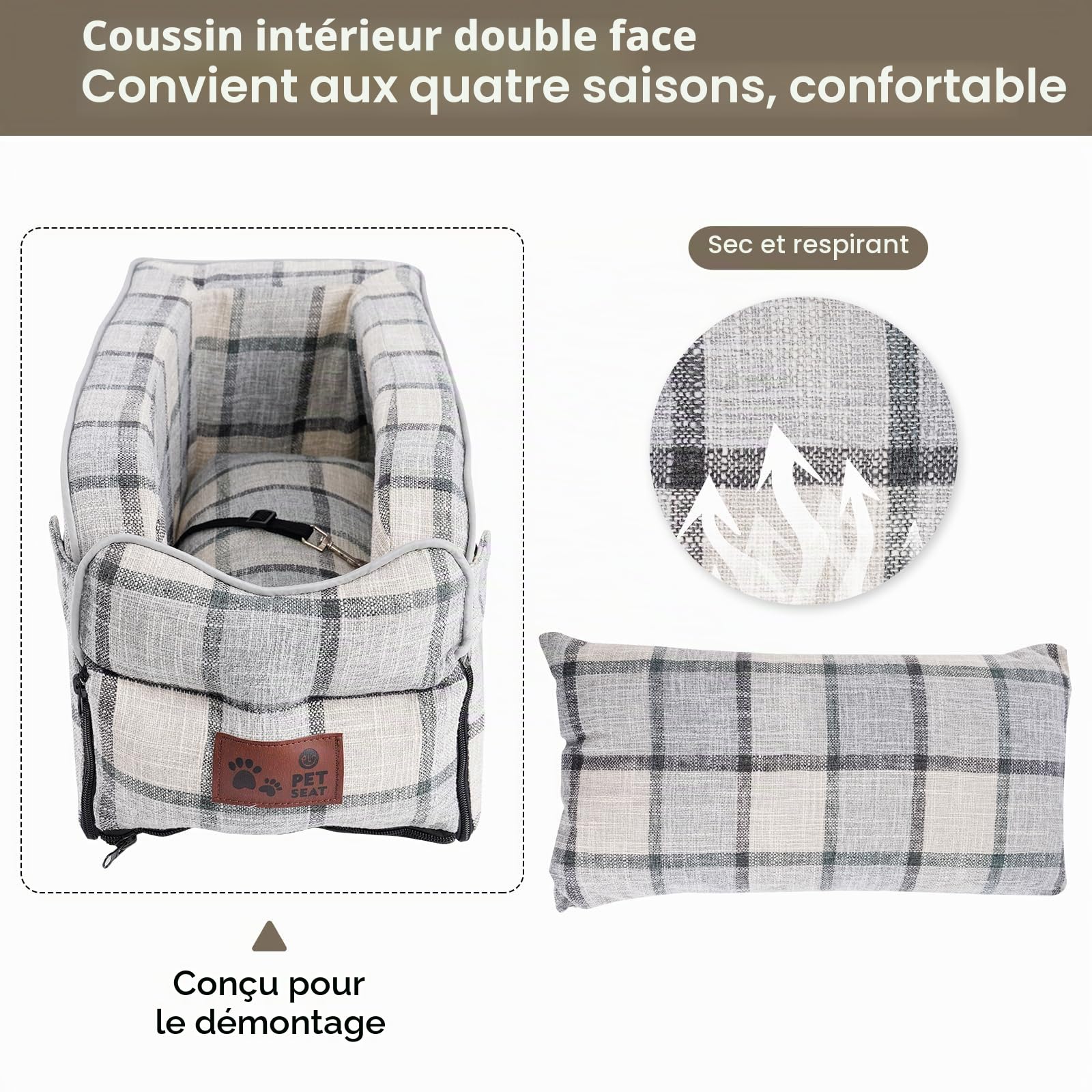 Siège Auto Chien Petite Taille 2en1 - Panier Voiture, Sac Transport Avant avec Oreiller Lavable et Amovible pour Chien et Chat