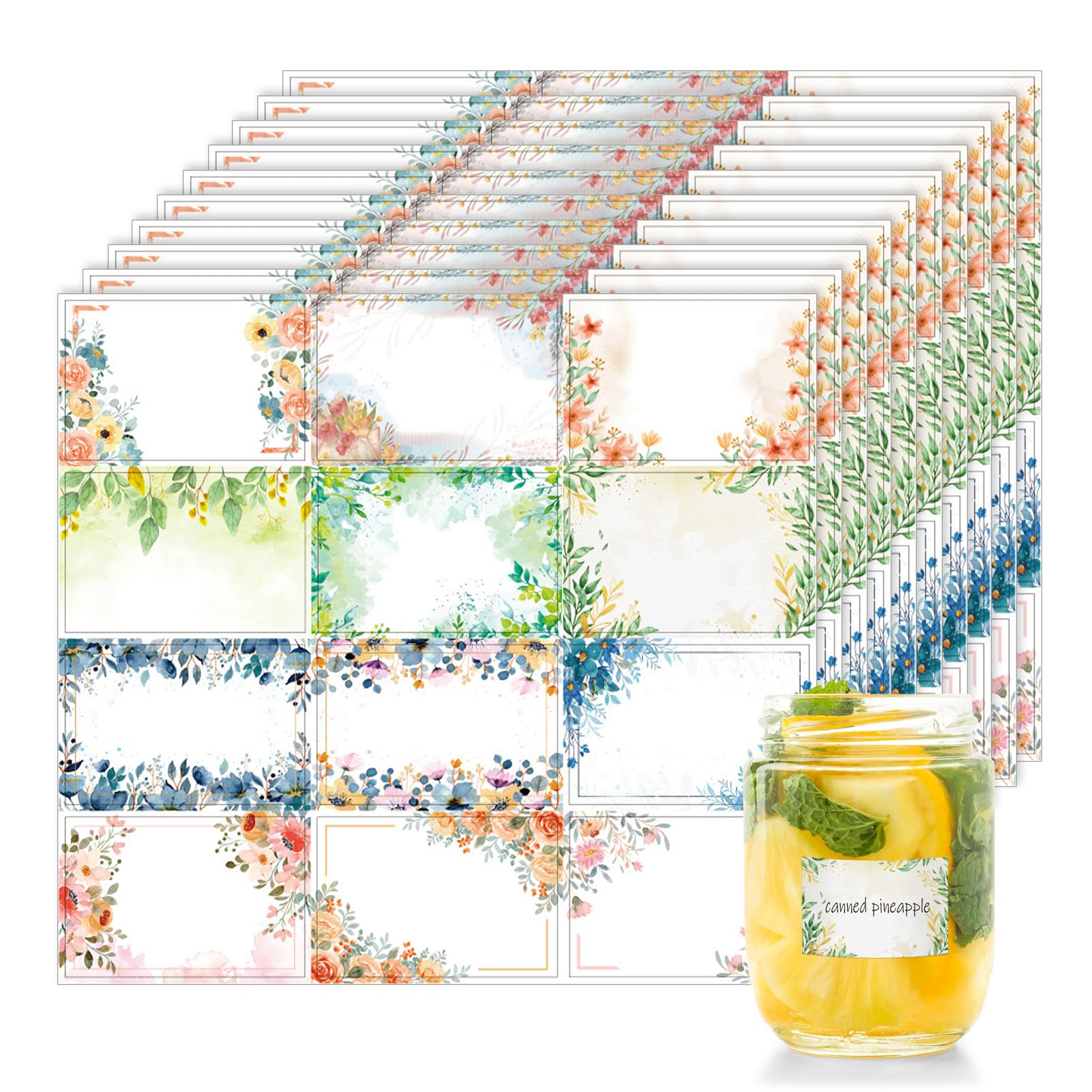 240PCS Jam Jar Labels,Jars Self Adhesive,Easy Peel Jam Jar Labels,Sticky Label with Flowers for Kitchen Bottles Crafts Label for Containers Jams
