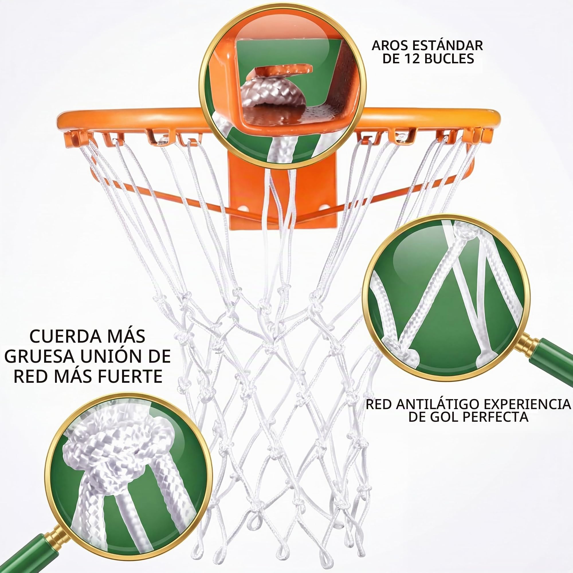 Red de baloncesto de repuesto para todo clima, 12 bucles, estándar interior exterior