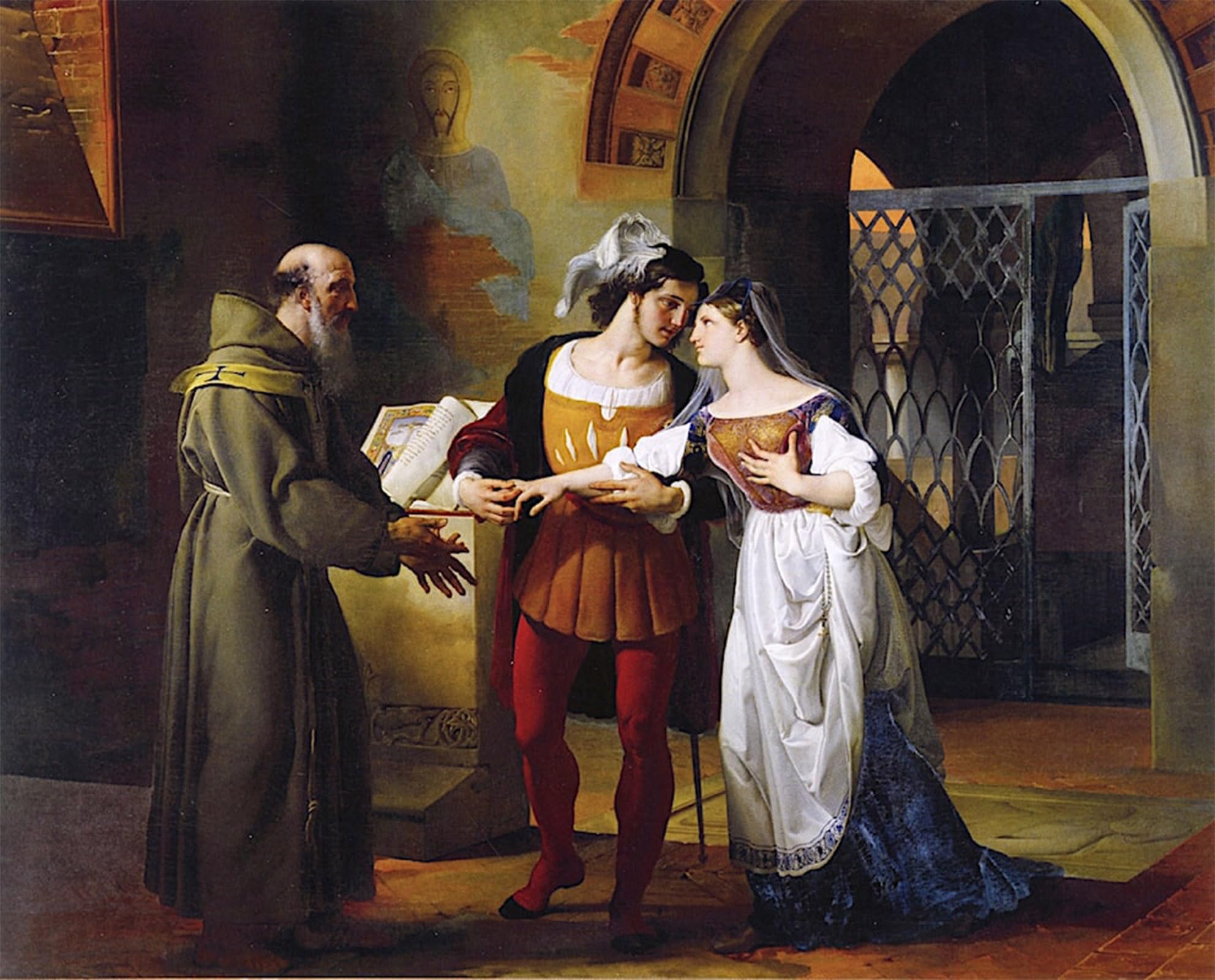 ARTXLXXBN Famous Painting Art Wall Decor Abstract Art Picture the Betrothal and Juliet Witnessed by Father Lorenzo by Francesco Hayez Animal Pictures for Home Decor 60x90cm