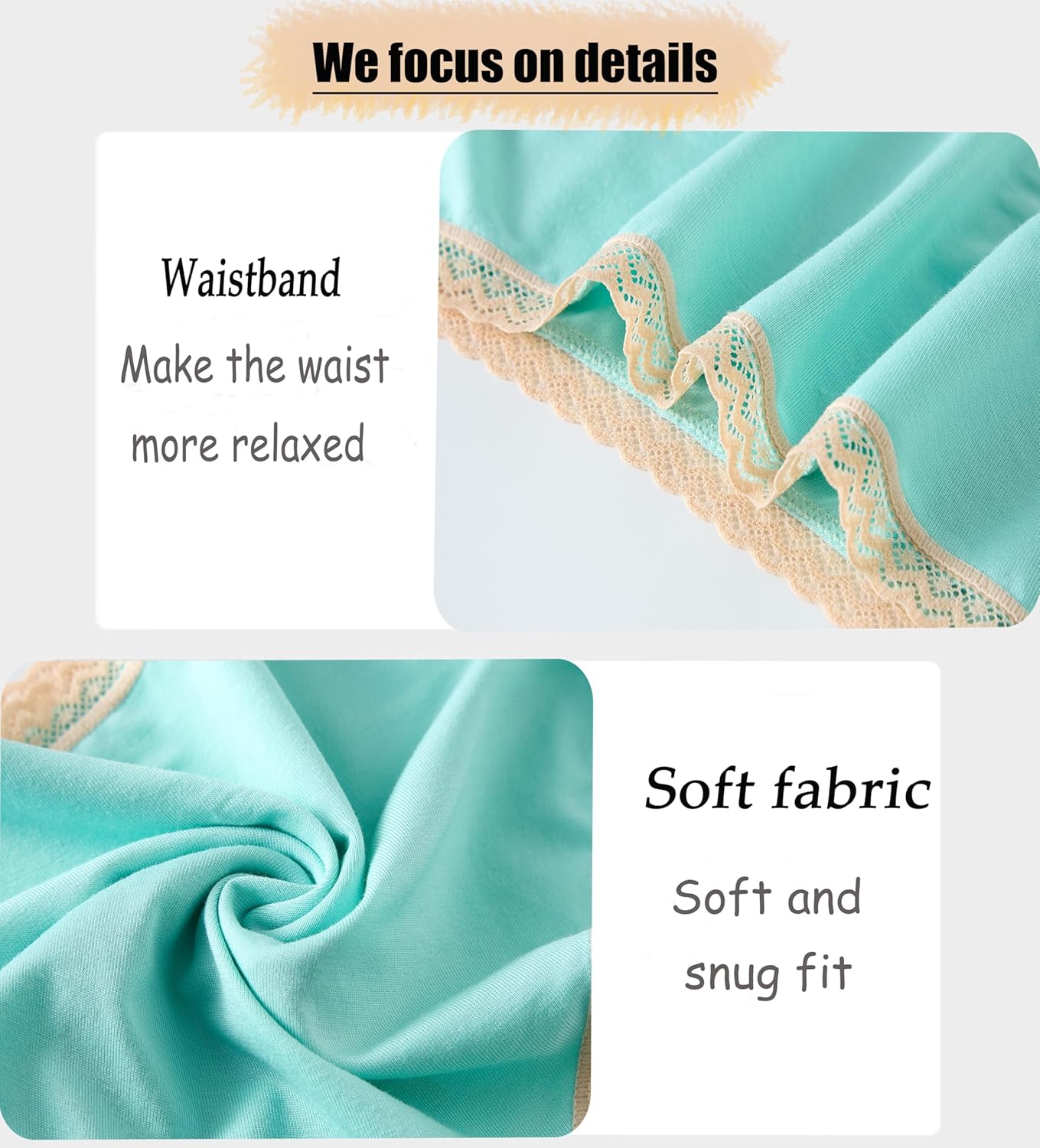 Sladatona Teen Girls Viscose From Bamboo Underwear Girls Lace Trim Tagless Soft Briefs(pack of 6) - Image 2