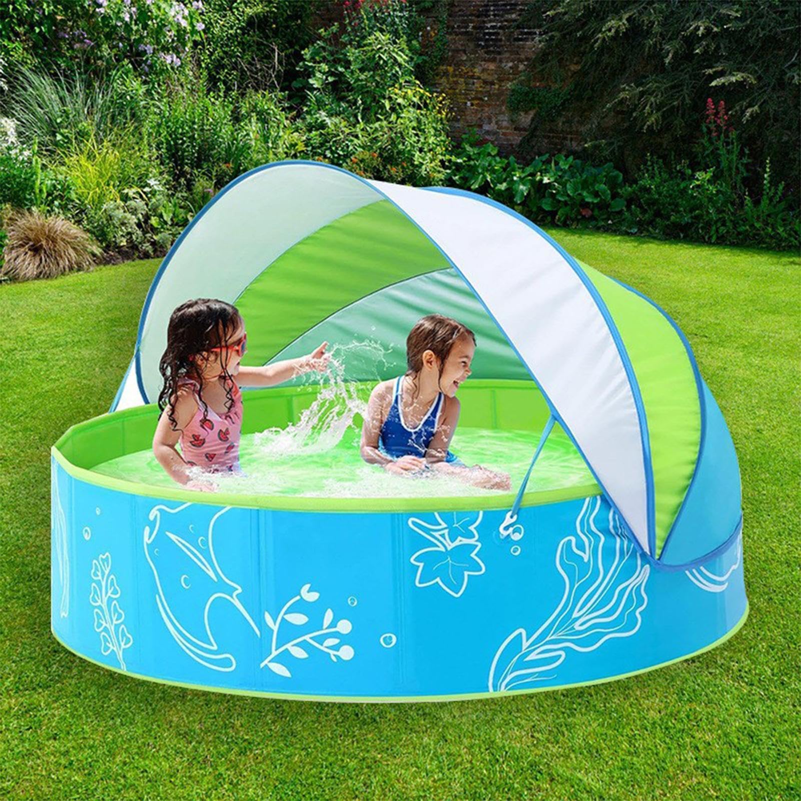 Faltbarer Pool Für Kinder Outdoor Sommer-Badewanne Mit Sonnendach | Kinderpool Für Urlaub, Outdoor, Garten, Hinterhof, , Terrasse, Camping und zu Hause