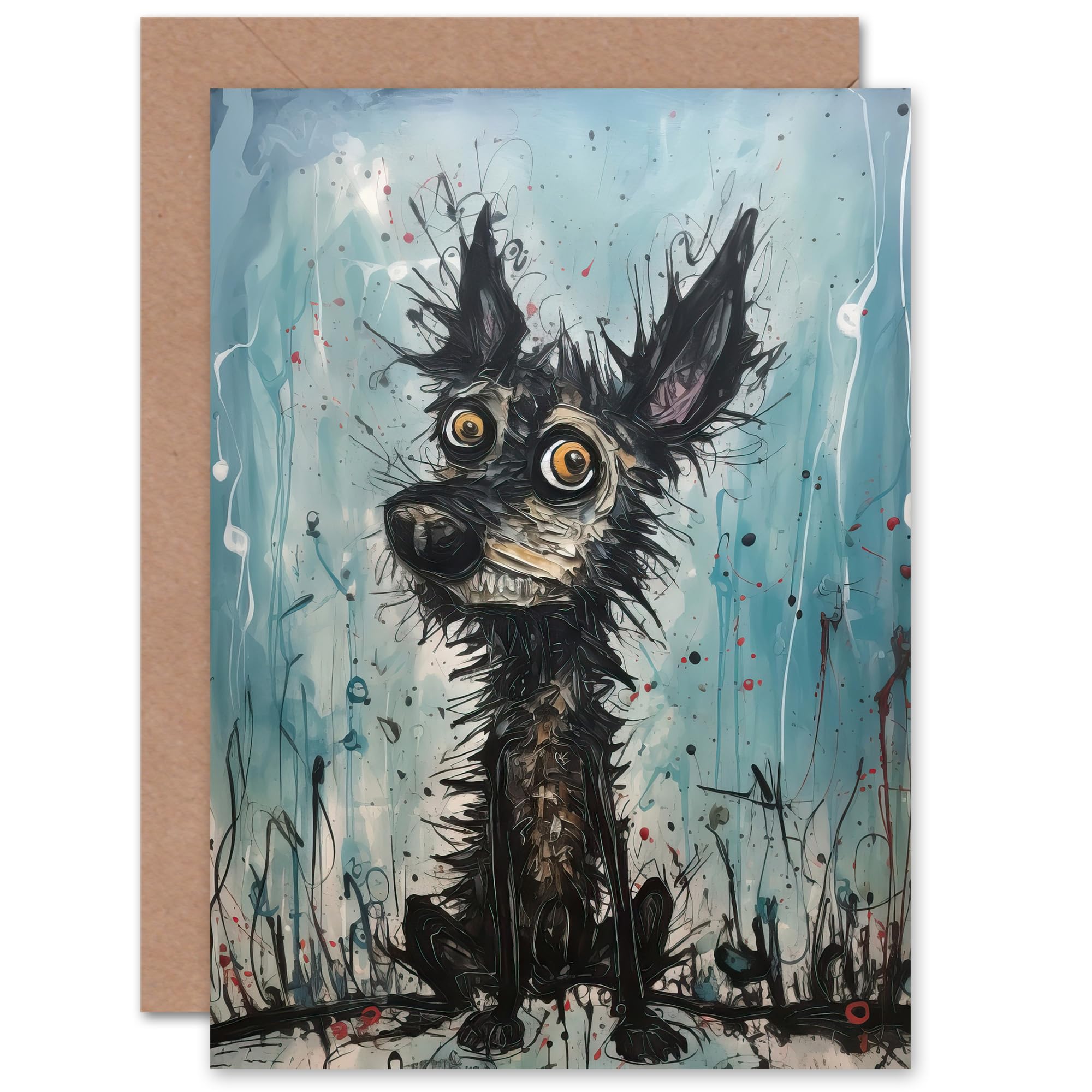 Artery8 The Curious Black Dog Oil Painting Art for Him or Her Man Woman Birthday Thank You Get Well Soon Blank Art Greeting Card