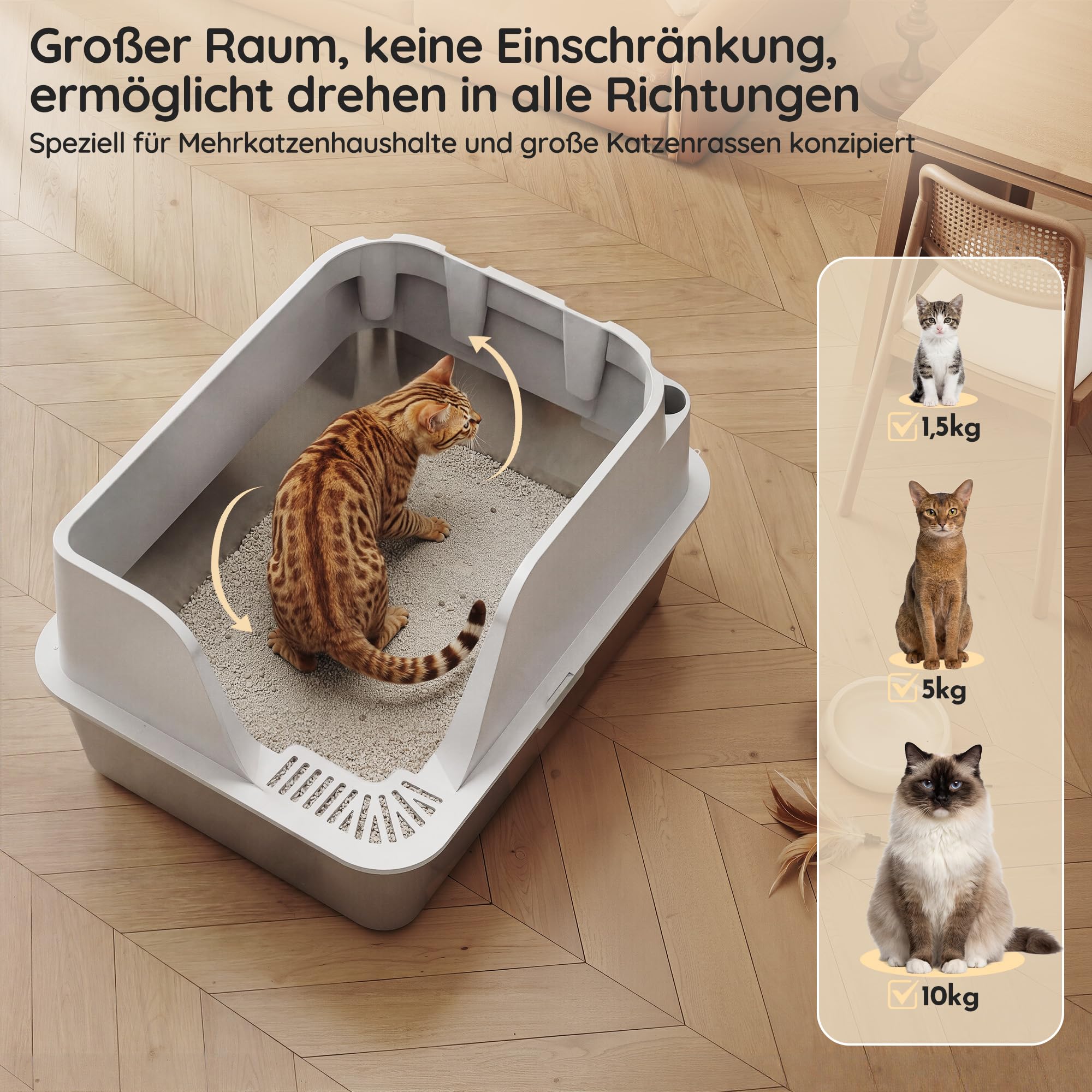 JUMMICO Katzenklo Edelstahl, XXL Katzentoilette aus Edelstahl, Katzenklo mit Schaufel und Matte, erhöhtem Rand, offen, leicht zu reinigen