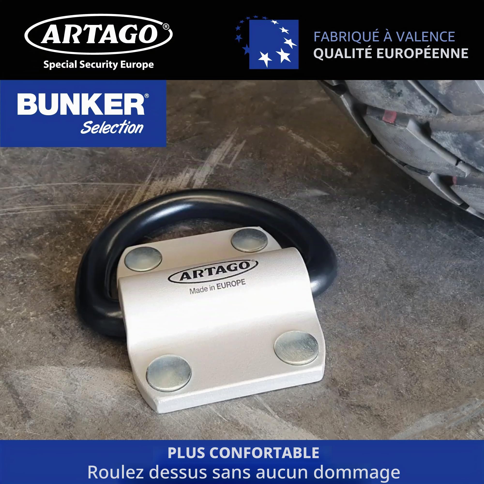 ARTAGO 60 Ancrage Sécurité Sol/Mur, Haut de Gamme, Anneau XXL Basculant ø20mm, Acier Résistance Maximale et Boulons Plus Profondes Blindées, Ancre Fixation pour Chaîne Antivol Moto Garage Parking