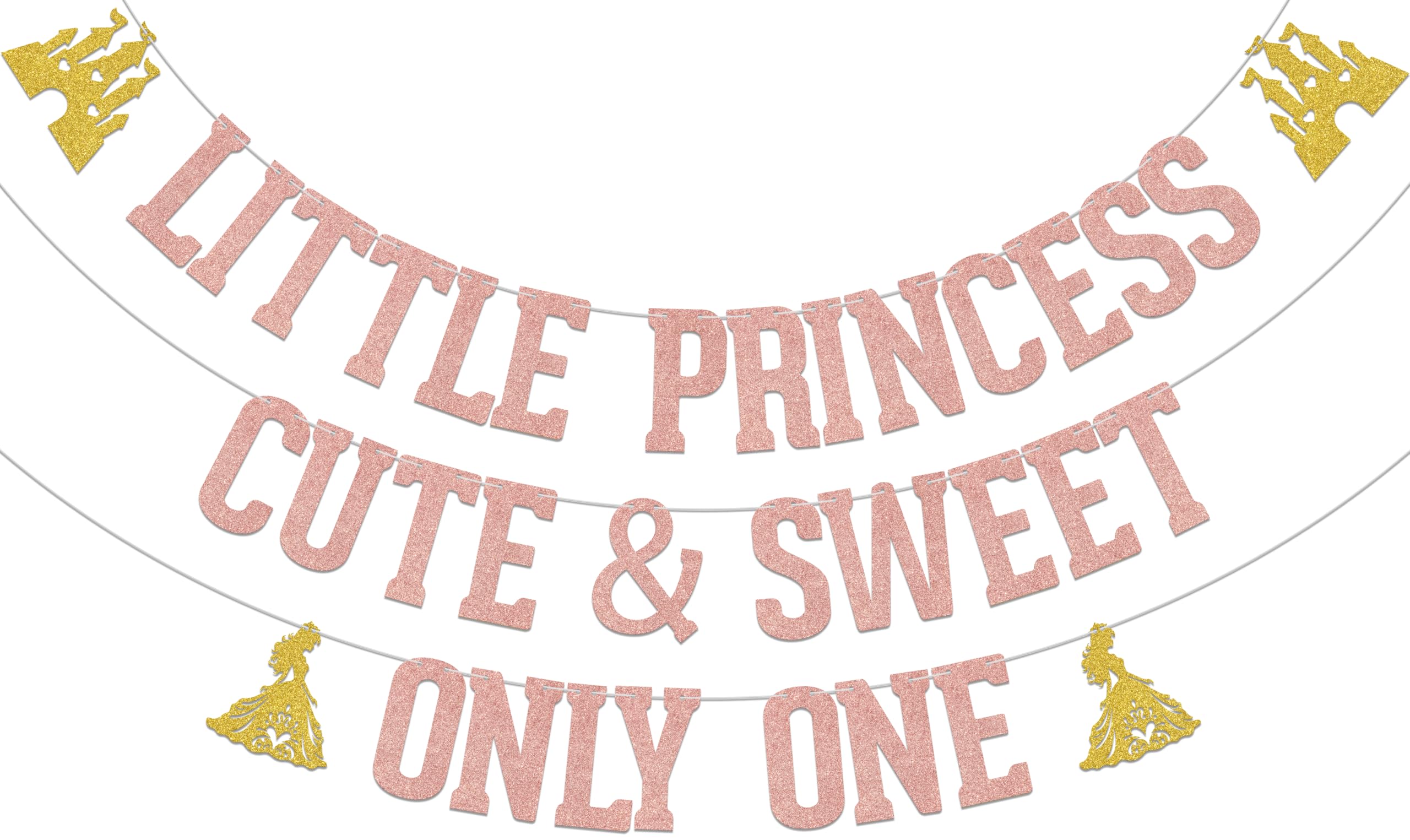 BOMXOI Little Princess Cute & Sweet Only One Banner Princess Themed 1st Birthday Decorations Girl Rose Gold Glitter