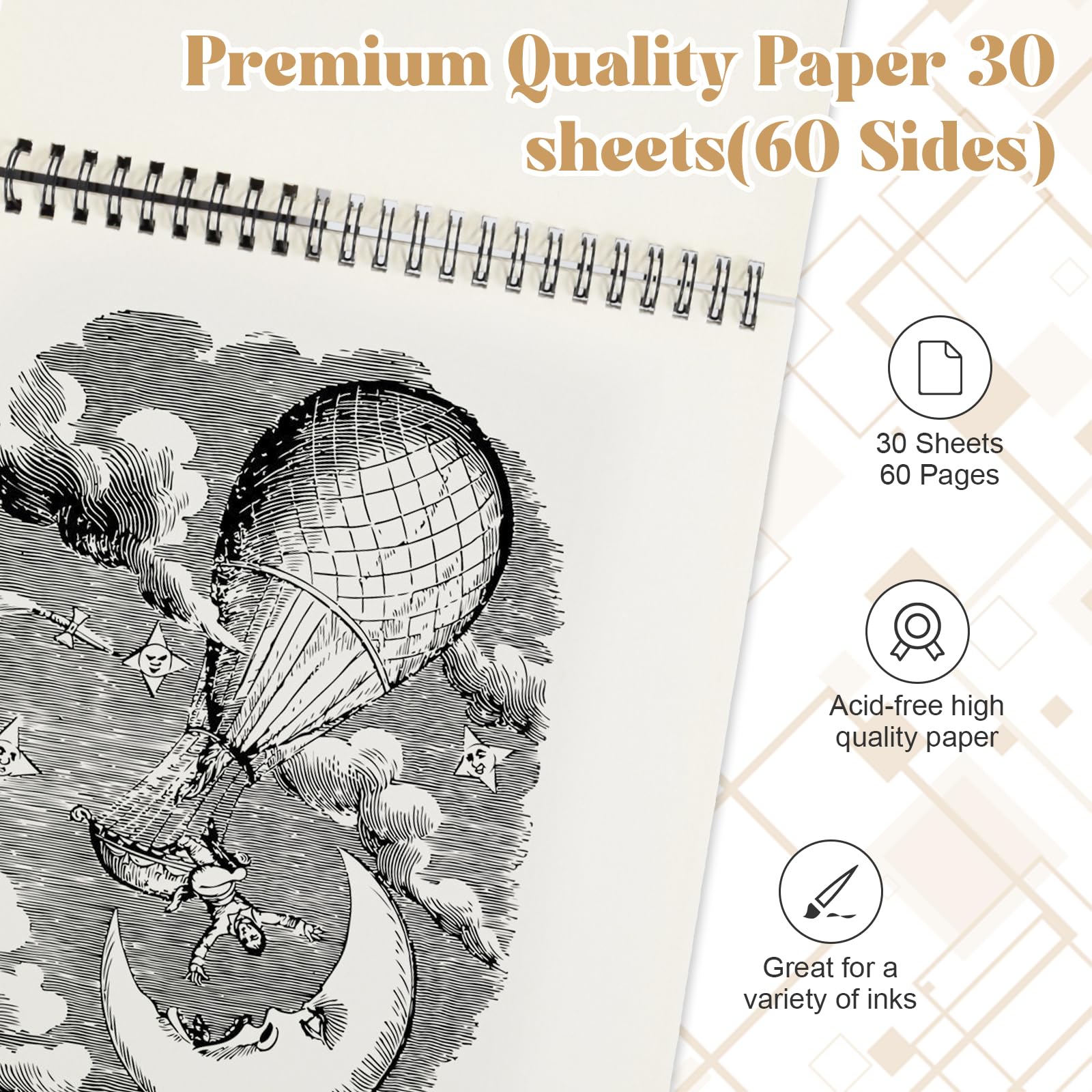 Elezeal Spiral Bound Notebook,A4 Sketchbook Notebook with Hard Kraft Card Cover Sketchpad Drawing Paper - 30 Sheets, 8.2 x 11.7 inches, Premium Quality Paper for School, Office - Image 4