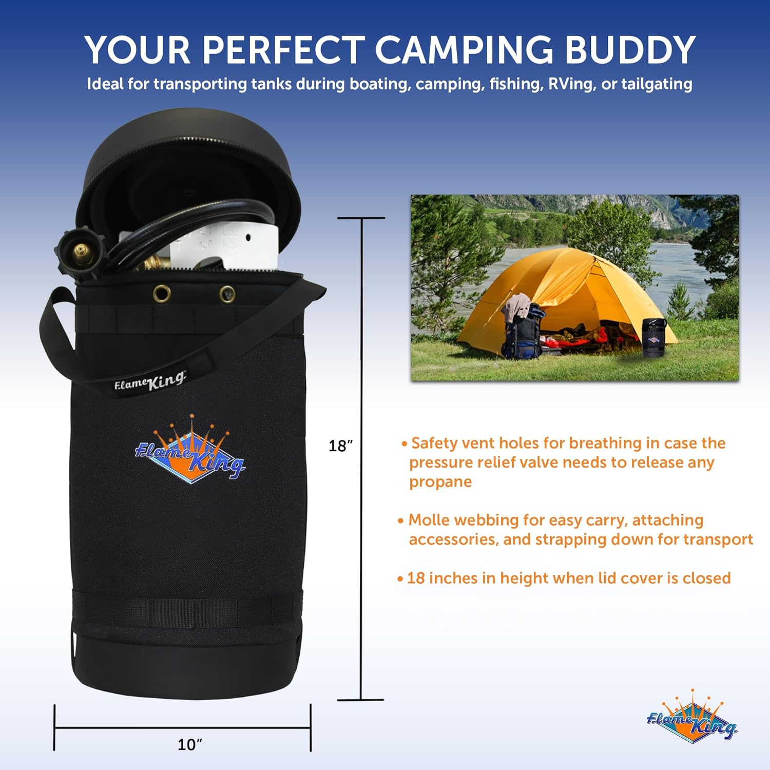 Flame King Gas Hauler Kit - Insulated Protective Carry Case, 10LB Propane Tank and Adapter Hose for Camping and Outdoor Adventures - Image 4