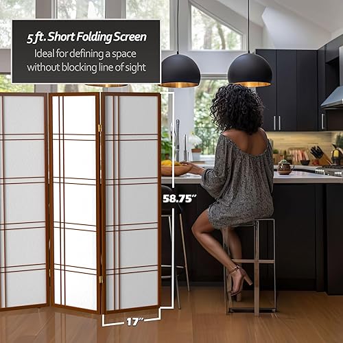 Miniatura 5 de Oriental Furniture - Pantalla Shoji de doble cruz de 5 pies de alto, color nogal, 5 paneles