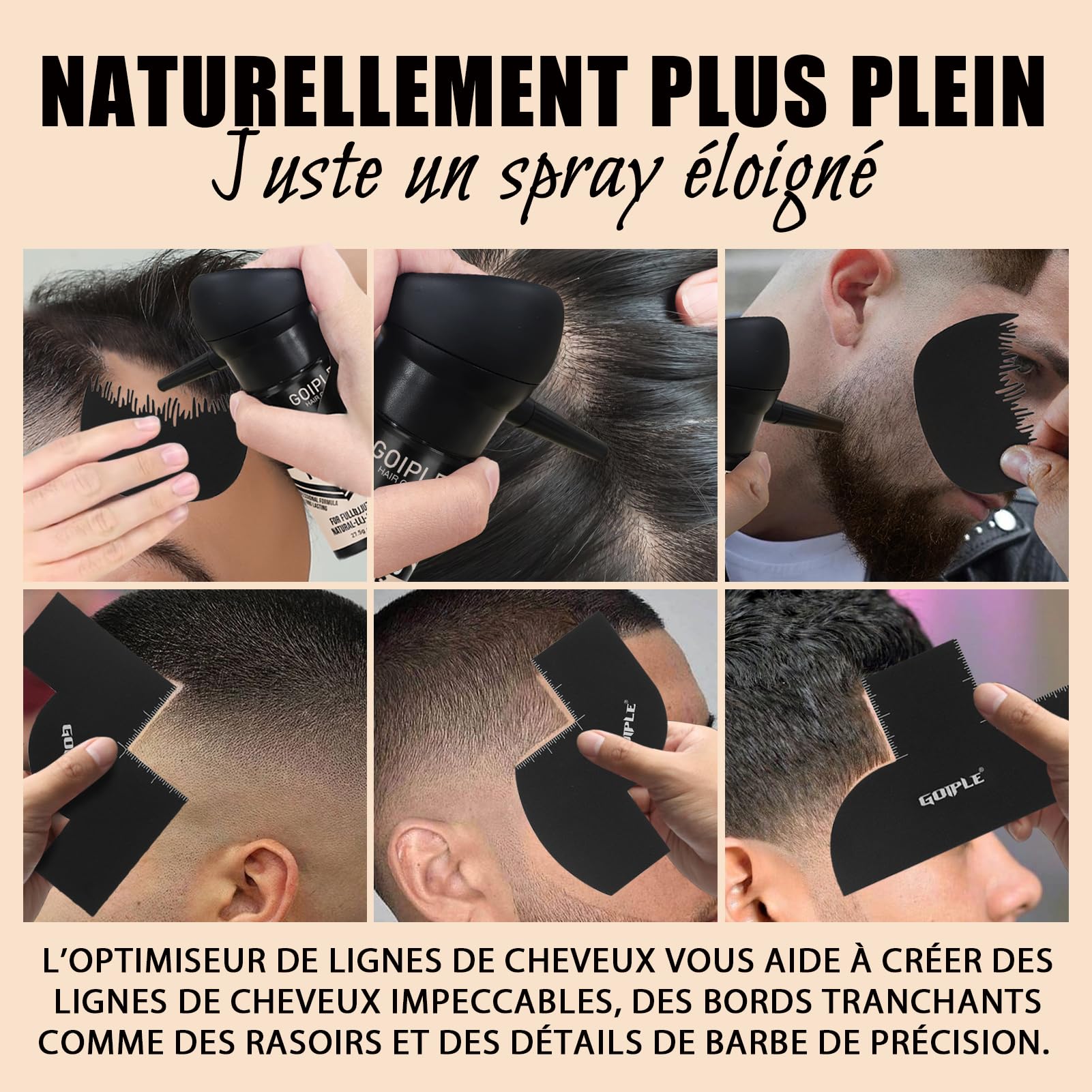 Fibre Capillaire Noir, Fibres Capillaires avec Applicateur en Spray, poudre densifiante cheveux homme pour Augmente le Volume & Carte d’amélioration du barbier(Noir)