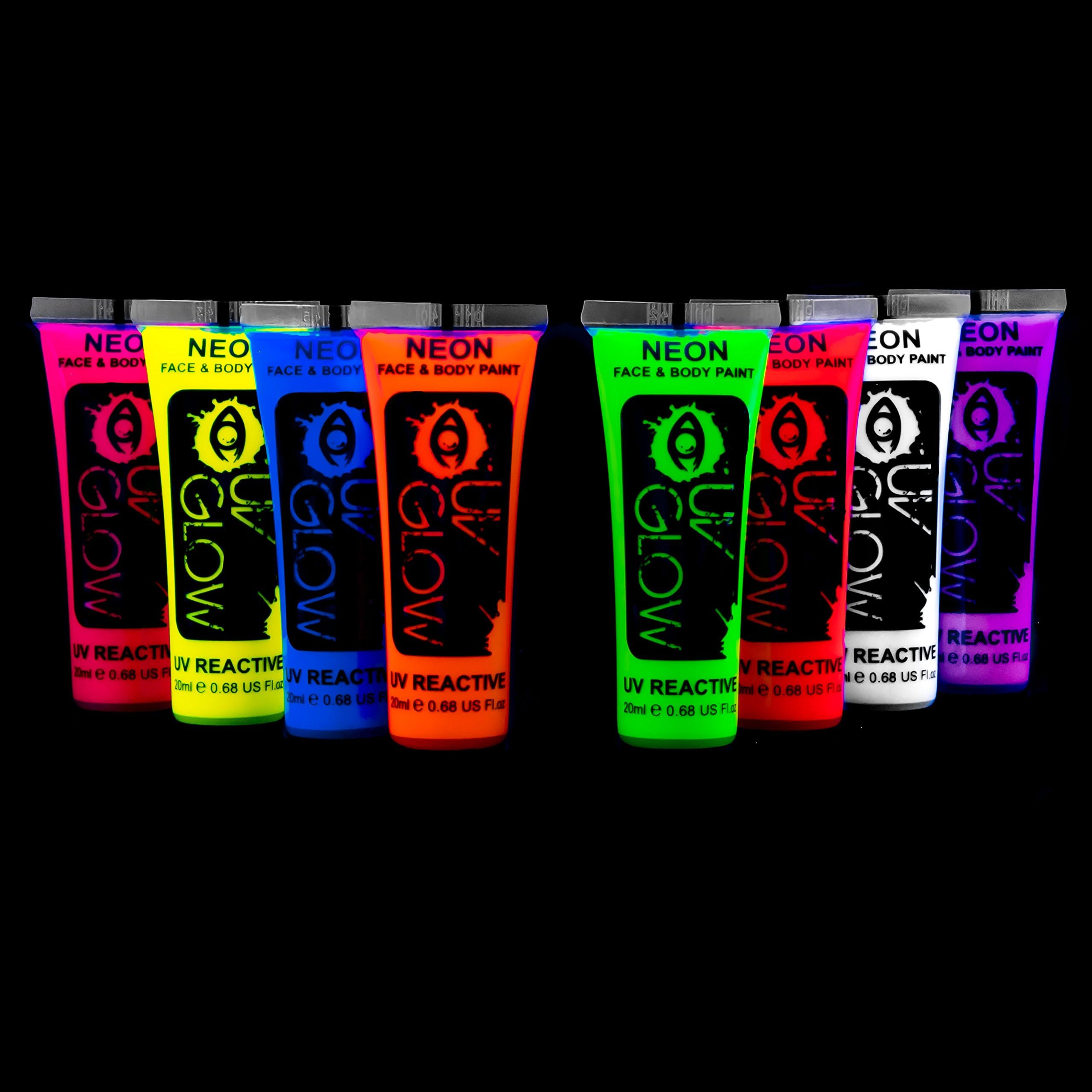 Amazon.com : UV Glow Neon Body Paint Set of 8 - 0.68oz Each, Glow in ...