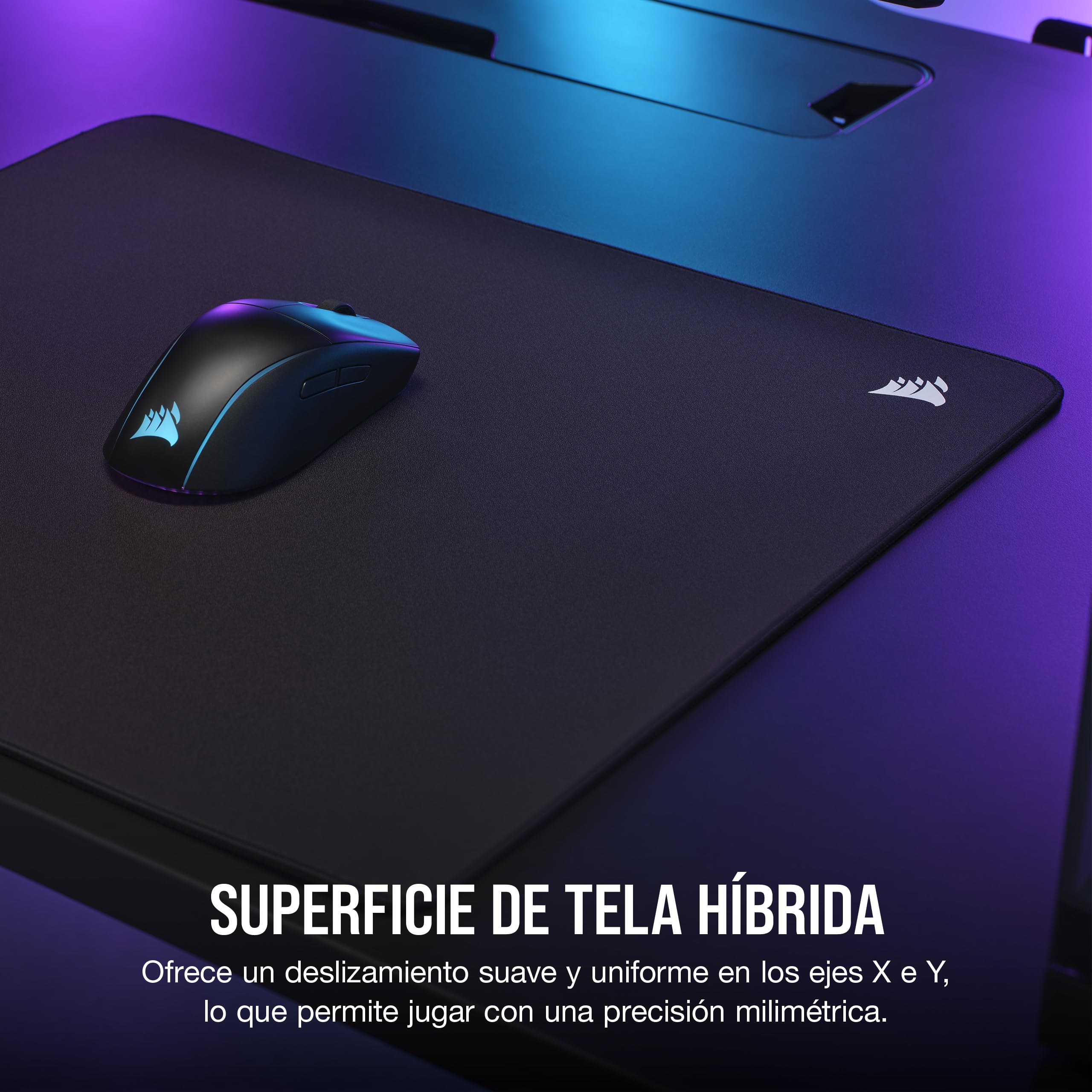 Corsair MM500 v2 Tela Híbrida Alfombrilla de Ratón Grande para Juegos – 45cm x 40cm – Revestimiento a Prueba de Salpicaduras – Bordes Cosidos Antirayas – Base de Goma Antideslizante – Negro