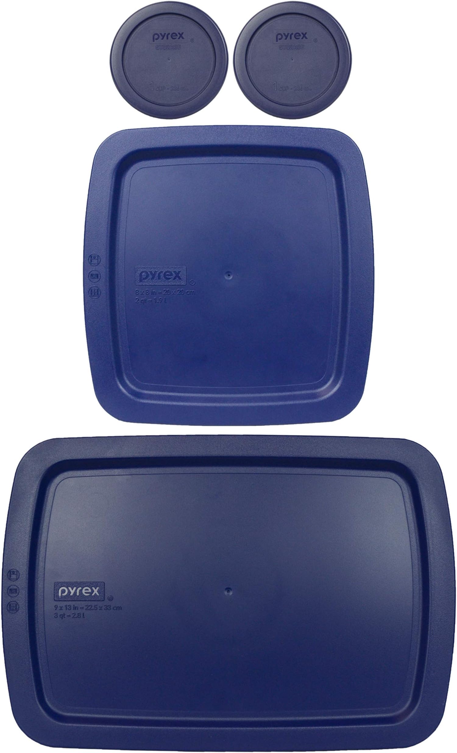 (2) 7202-PC 1 Cup Blue, (1) C-222-PC 2 Quart Easy Grab, & (1) C-233-PC 3 Quart Easy Grab Plastic Food Storage Lid, Made in USA