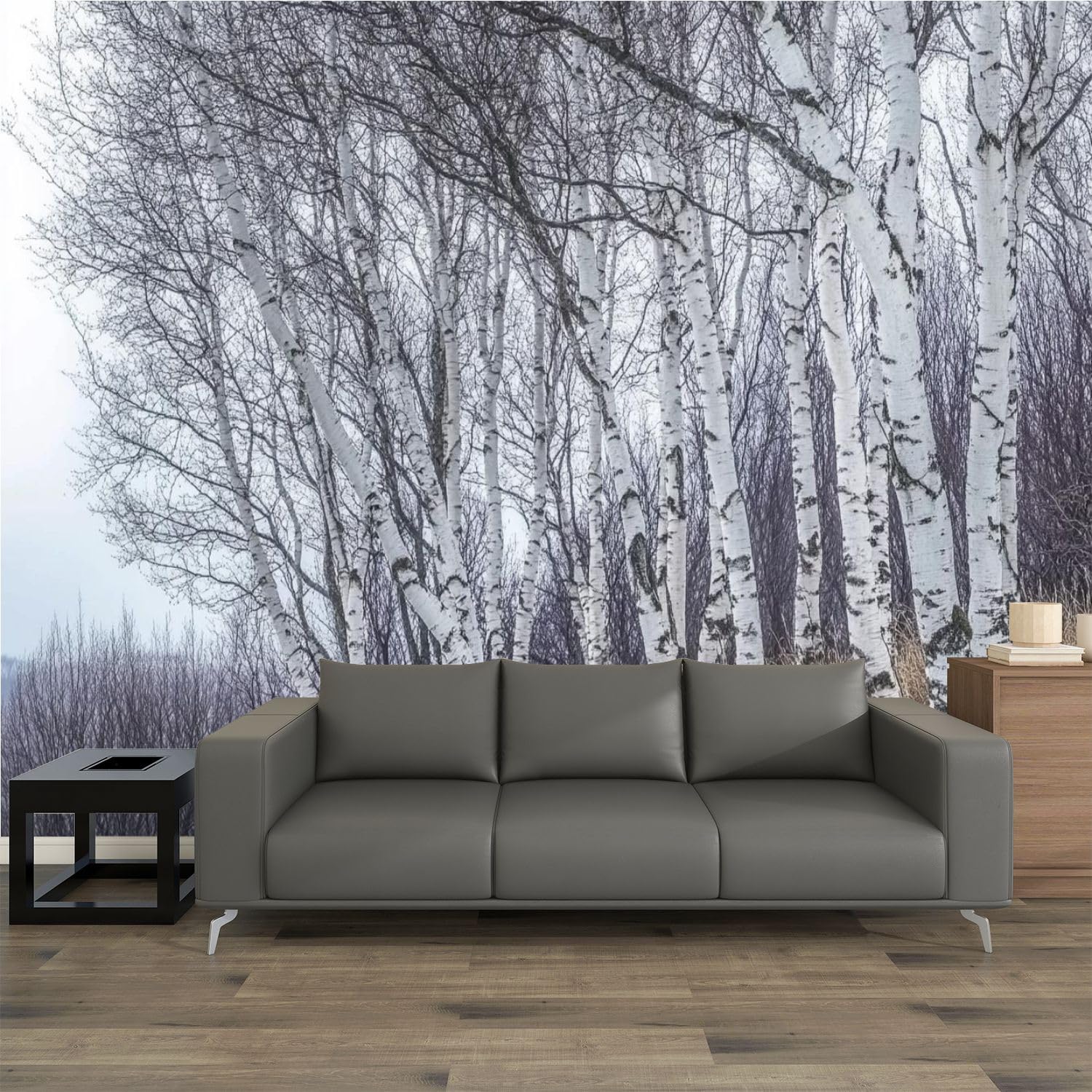 IJZHFCAZGI Peel and Stick Wallpaper White bark Bare Birch Trees Winter Large Wall Mural Removable Wallpaper Self Stick Vintage Wall Decor for Living