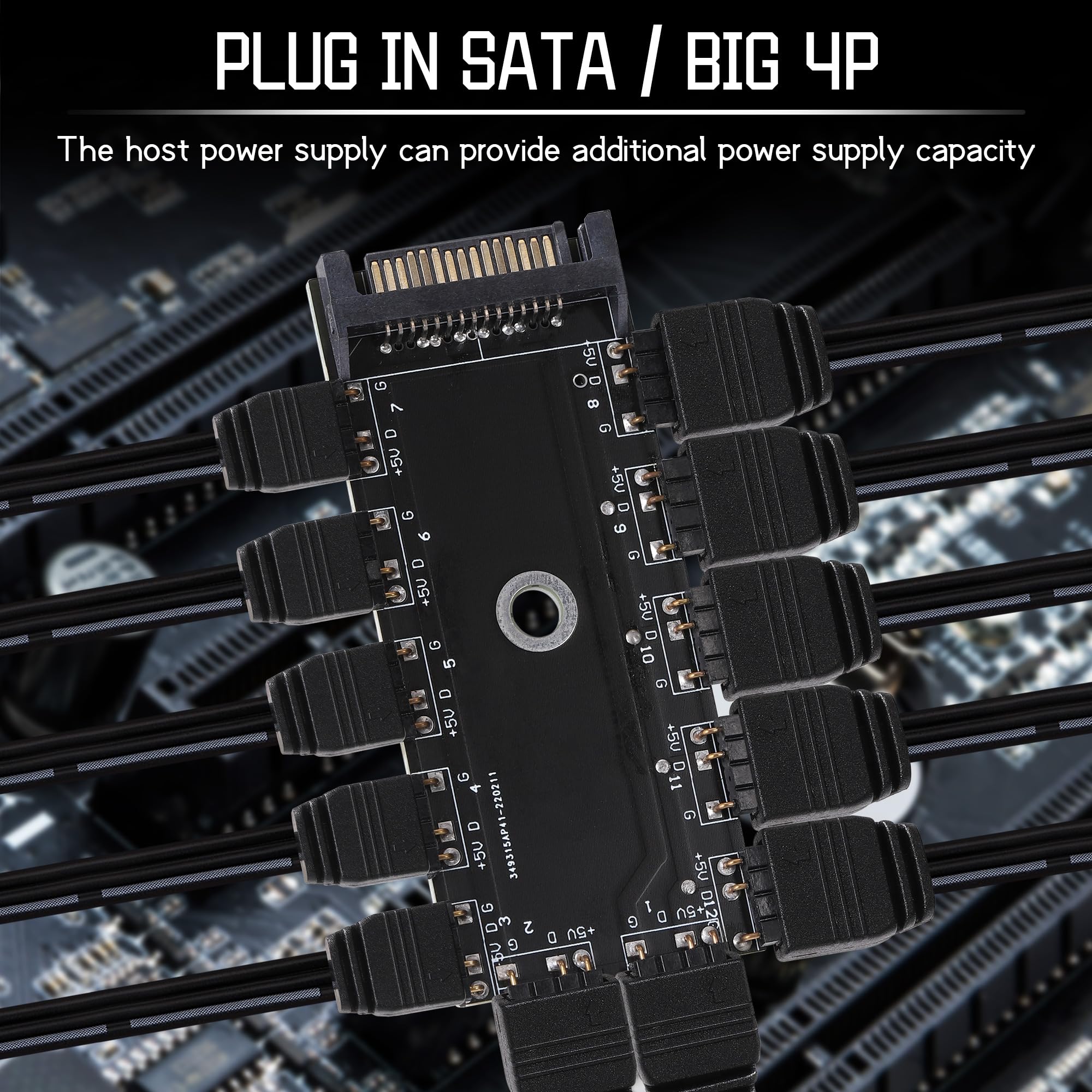 Hub Argb 5V 3Pin RGB LED Splitter Fan Hub da 1 a 11 Porte con Porta SATA per Computer PWM Fan