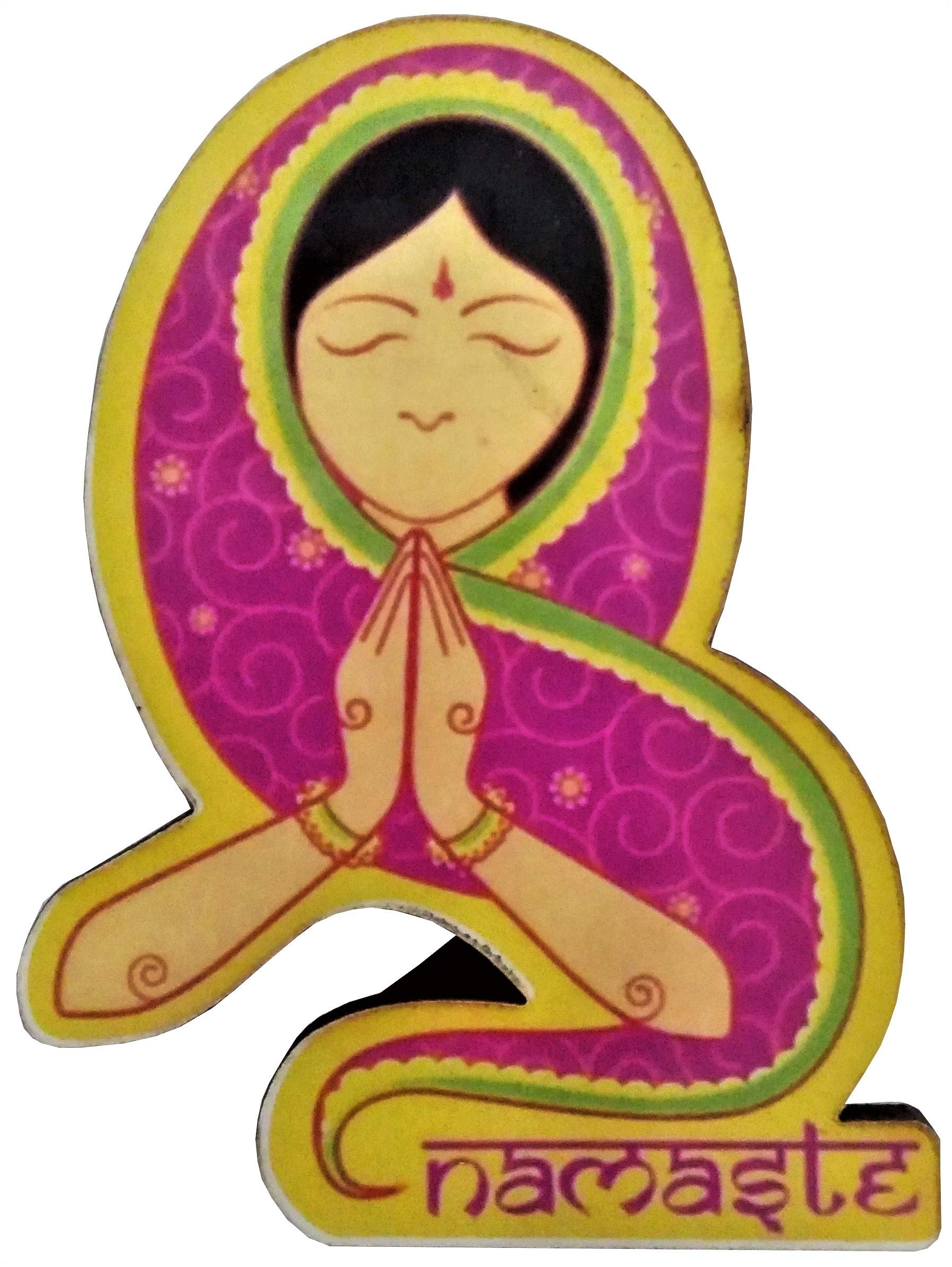Purpledip Wooden Fridge Magnet: Namaste India (11955)