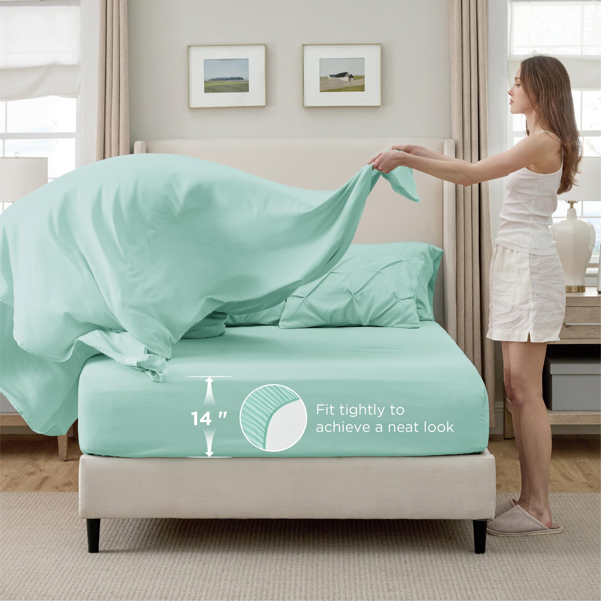 Amazon.com: Bedsure Queen Comforter Set Mint Green - Bed in a Bag