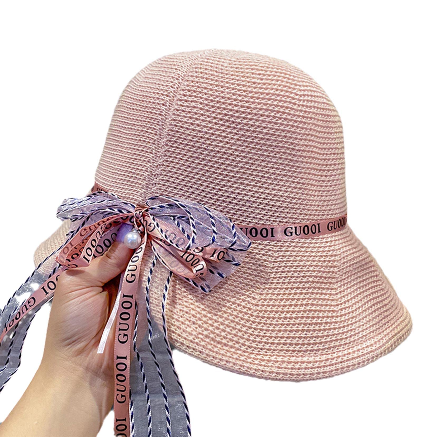 Damska letnia słomka kapelusz z kokardką na plażę Cap Fold Visor Floppy Hats Dome Wide Rand
