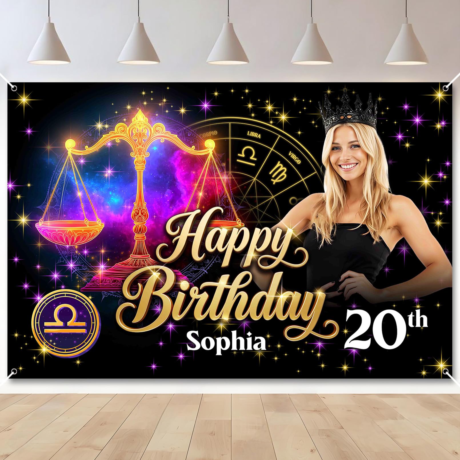 Custom Birthday Libra Banner Add Photo Name Age Party Banner Decor — image 1
