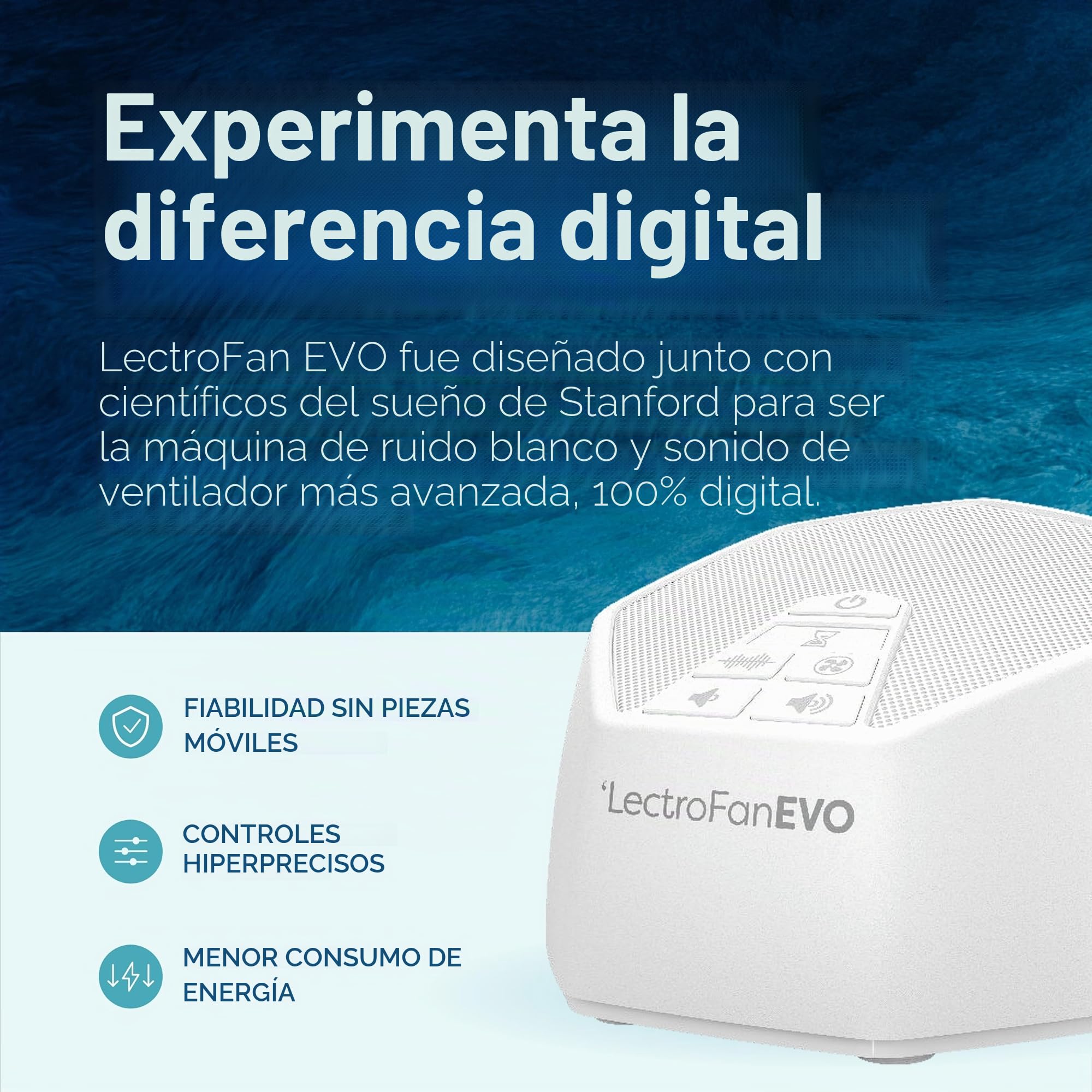 LectroFan Evo - Máquina de ruido blanco y sonidos de ventilador sin bucle con temporizador de apagado (blanco)