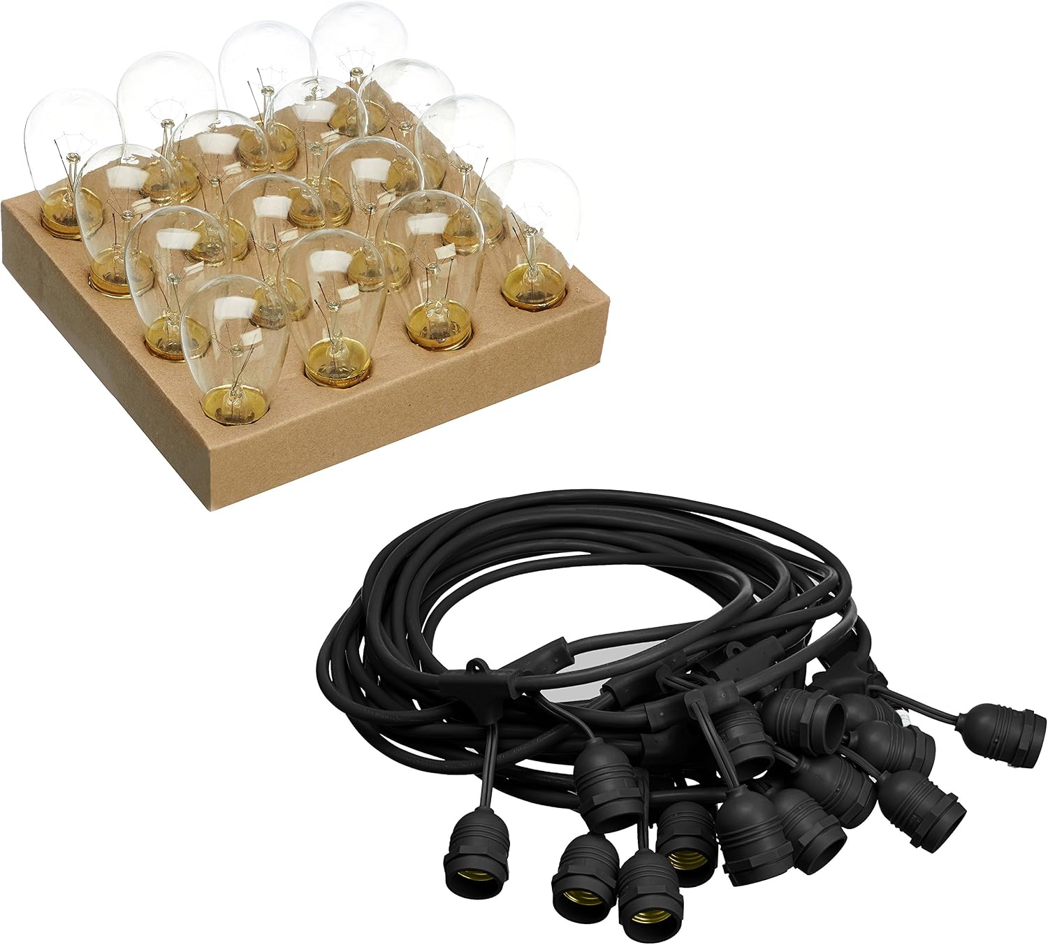 Amazon Basics Outdoor Patio String Lights, S14 Bulb, 48 Feet, Black