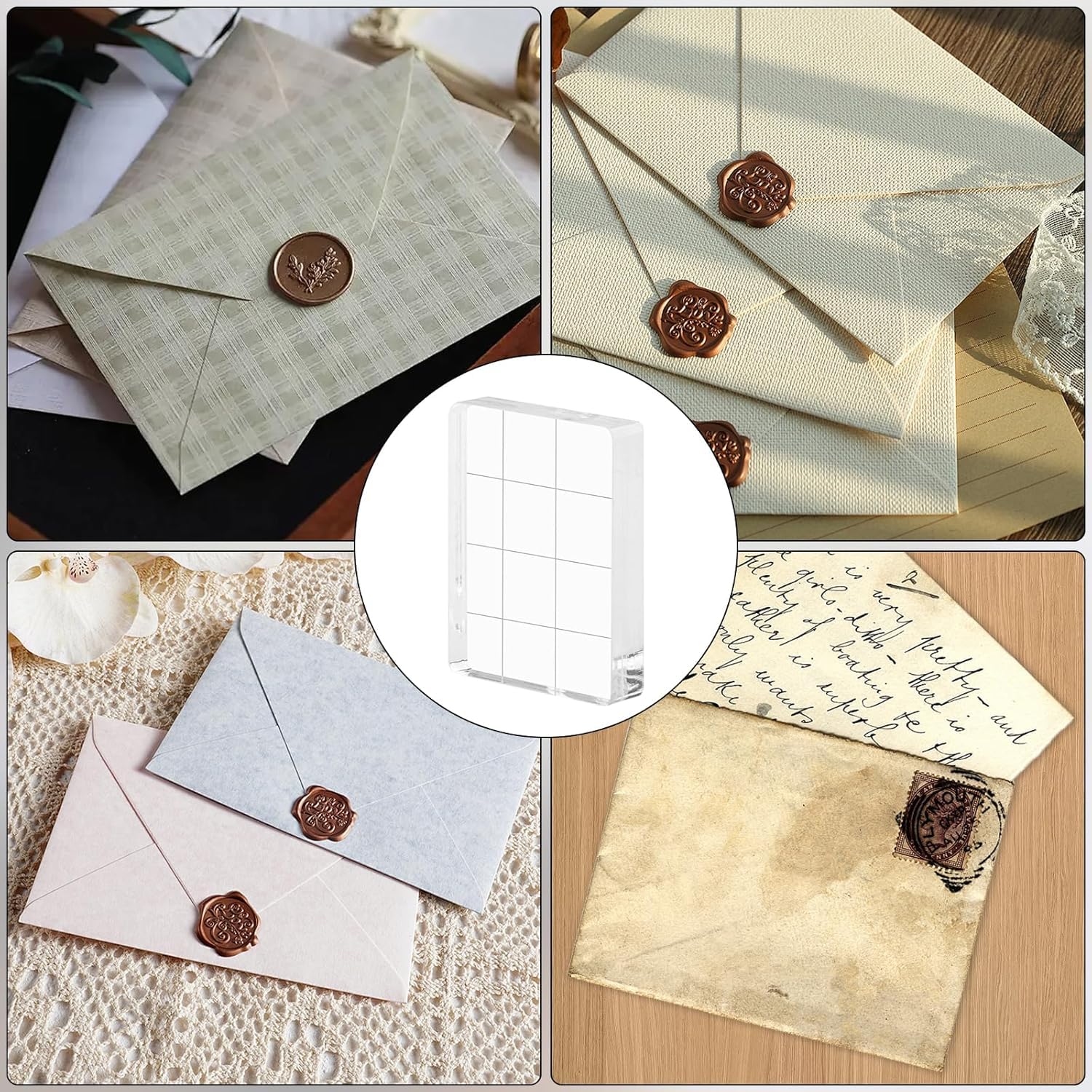 Bloc de sellos acrílico transparente de 6 piezas, bloque de sello decorativo para bricolaje, bloque de sellos para scrapbooking, manualidades, herramienta de bloque de sellos transparente