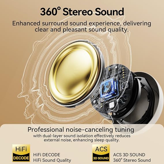Sleep Earbuds, Sleep Headphones for Side Sleepers, Mini Bluetooth 5.4 Wireless Earbuds, Ultra-Soft Silicone Invisible Earphones for Sleeping, Noise Cancelling Earbuds with Long Battery Life (White)