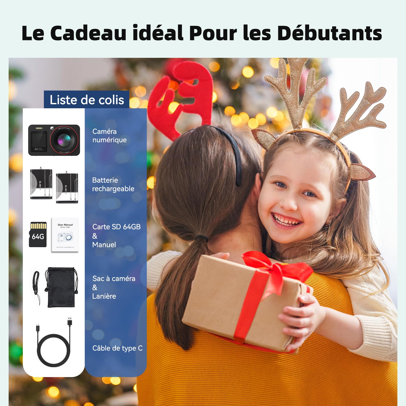 Appareil Photo Numérique 4K 64MP Digital Camera 18X Zoom Numérique Appareil Photo Compact Portable avec 2 Écran, 2 Batteries Carte SD de 64 GB pour Étudiant Débutant Cadeau, Noir