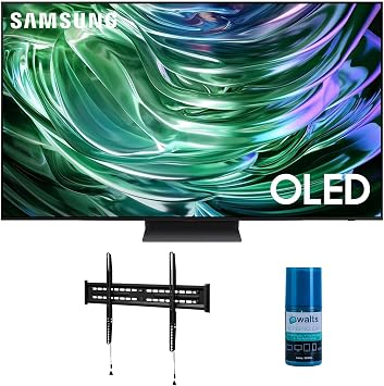 Samsung QN77S90DAFXZA 77 Inch 4K OLED Smart TV with Dolby Atmos with a Walts TV FIXED-MOUNT-43-90 TV Mount for 43-90 Inch Compatible TVs and Walts HDTV Screen Cleaner Kit 2024