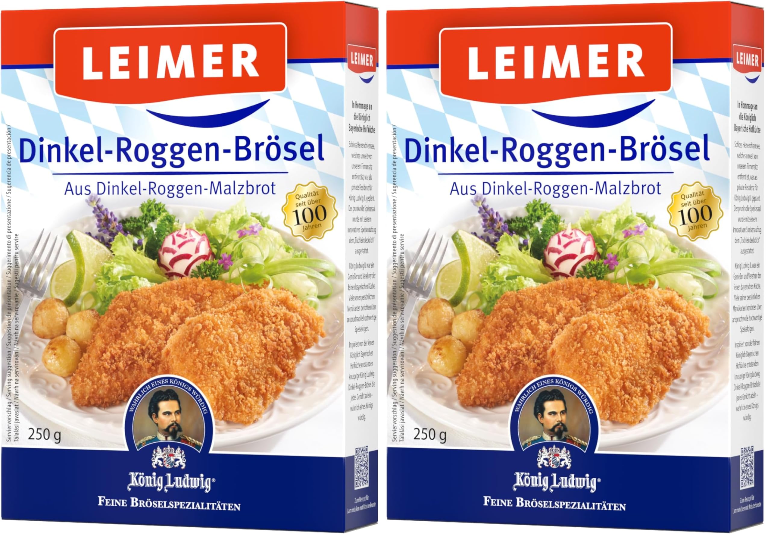 LEIMER Dinkel-Roggen-Brösel 250g - Inspriert vom bayerischen König Ludwig II. mit lockerer und zarter Struktur für einen malzigen crisp ( 1x 250g) (Packung mit 2)