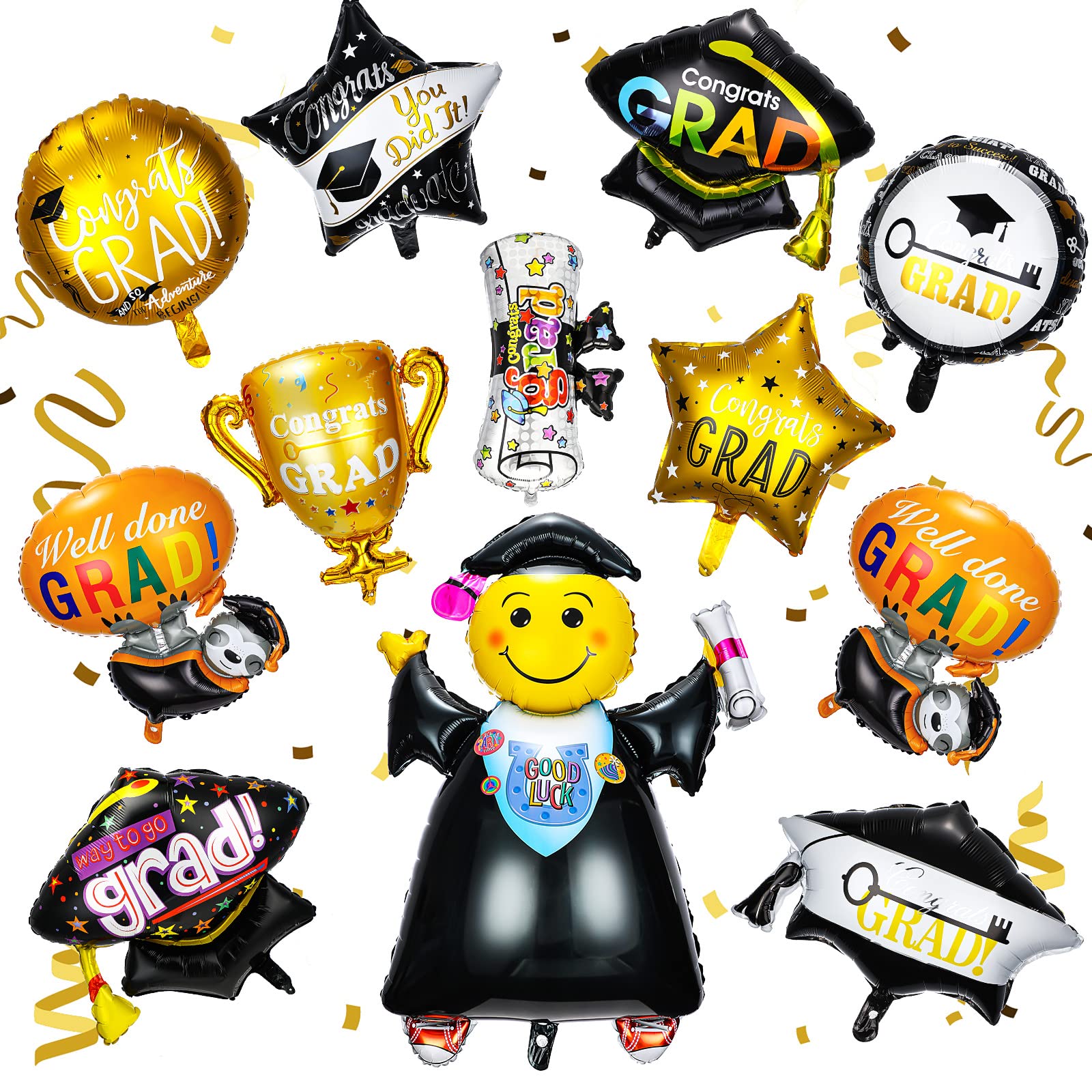 Photo 1 of 12 Pieces 2026 Graduation Foil Aluminum Balloons Graduation Party Balloons Graduation Party Decorations Graduation Balloons Doctoral Hat Shape Grad Balloon Round Graduation Balloons for School