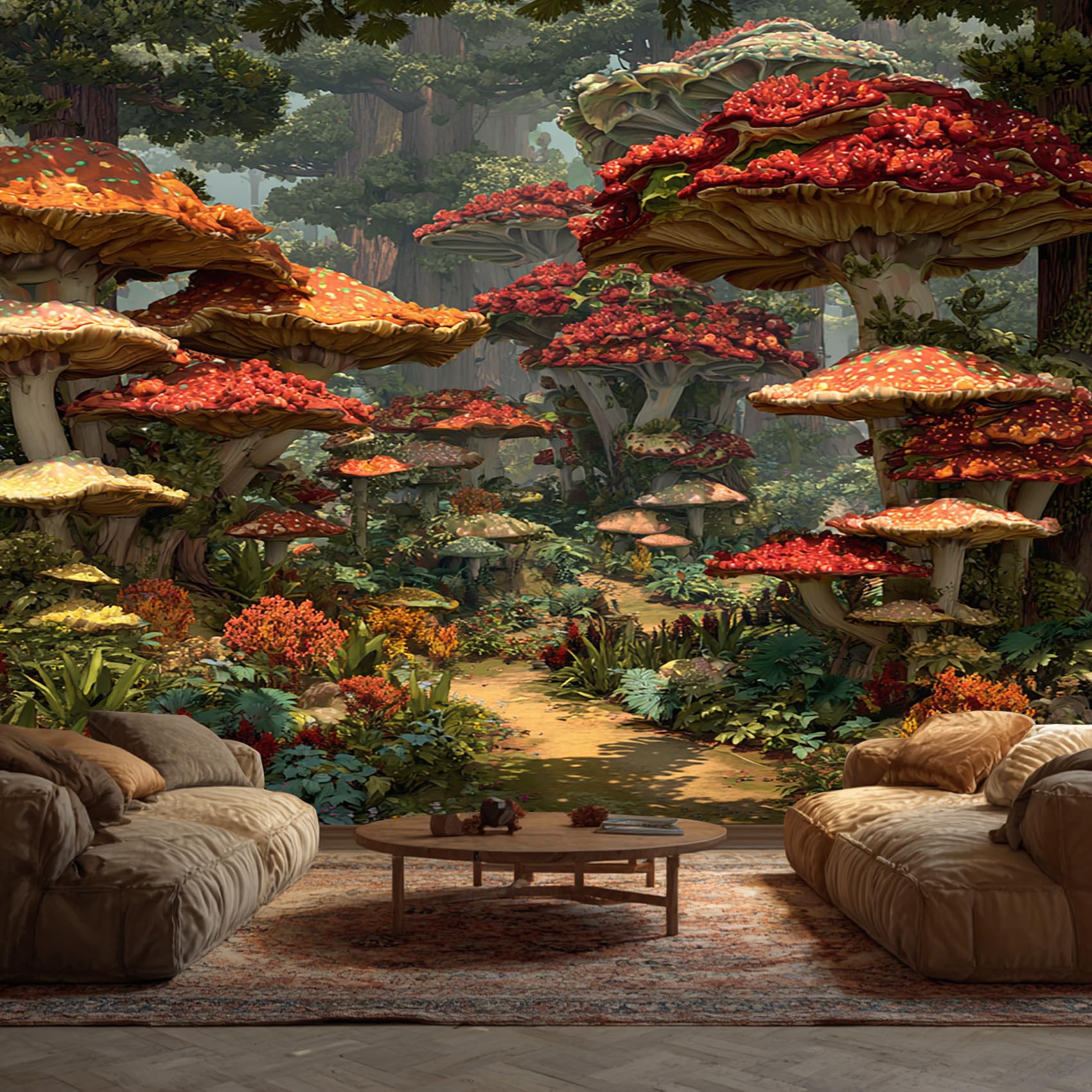 Mushroom Wallpaper - Magic Forest Plant Wall Mural - Wall Murals for Living Room Bedroom - Photo Wallpaper & Home Decor Art - 350 x 256 cm A-6655