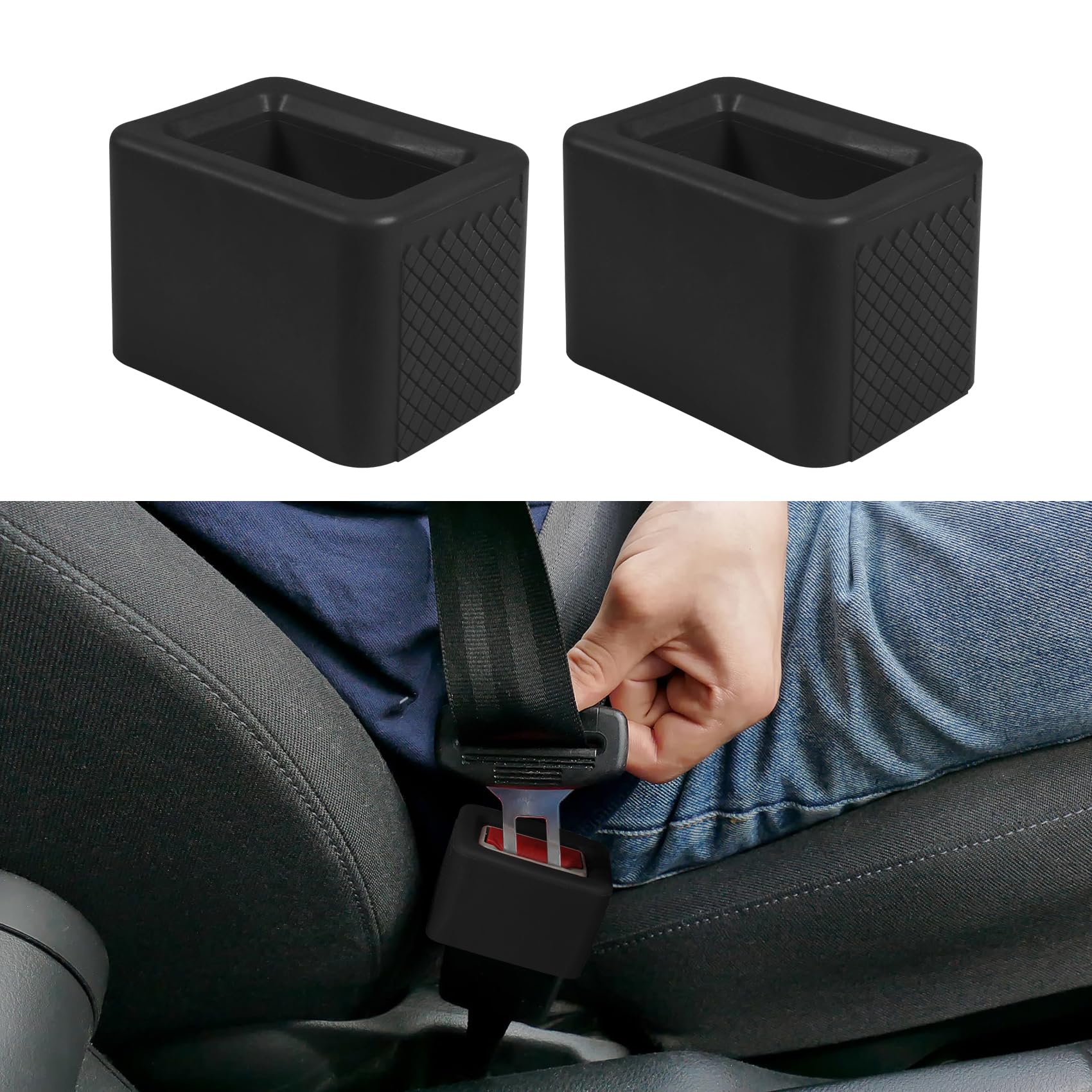 Support Boucle Ceinture De Sécurité Voiture 2 Pièces - Silicone Antidérapant Noir
