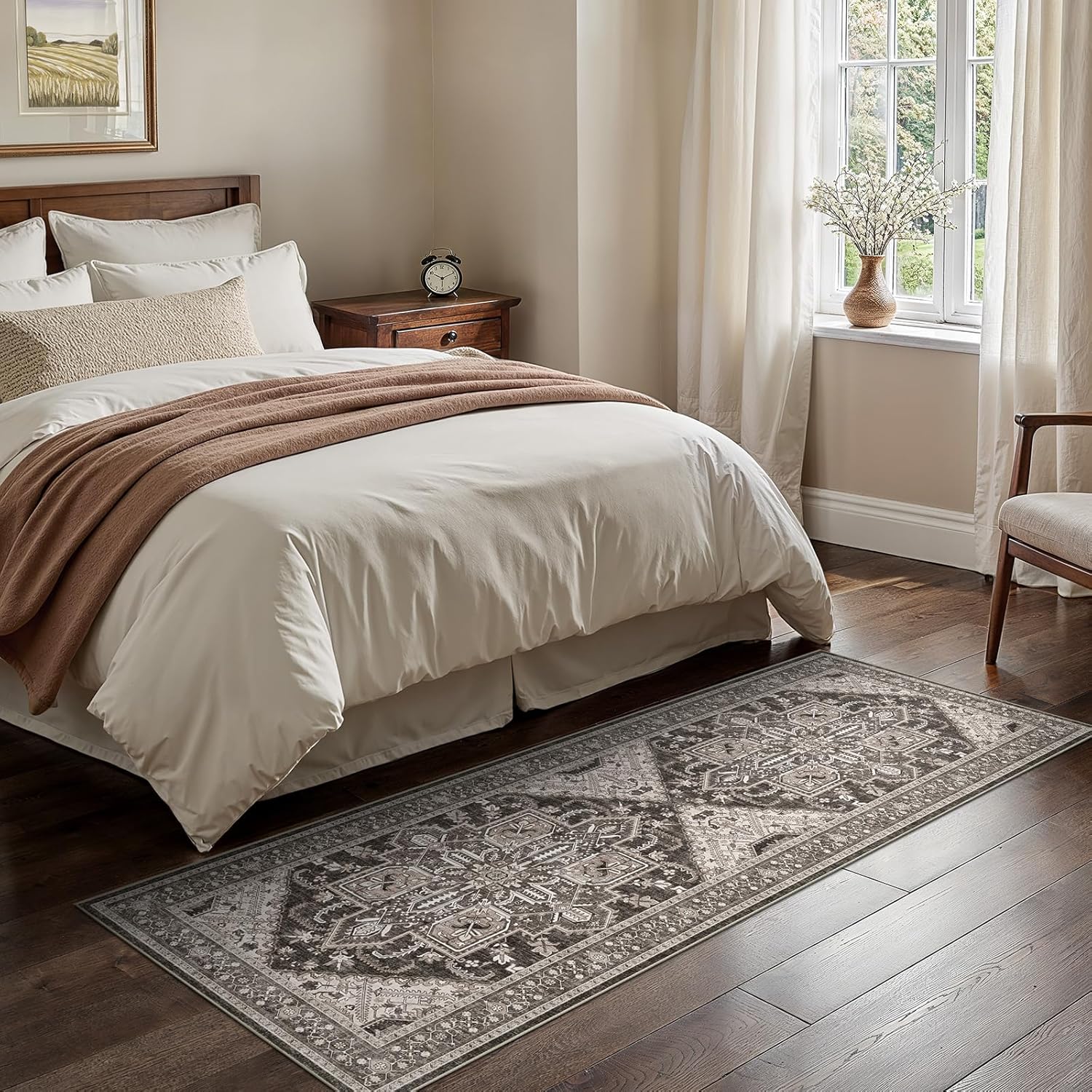 WITSHOCK Boho Area Rugs Machine Washable for Living Room Bedroom, 2x6 Vintage Non-Slip Stain Resistant Floor Carpet Indoor for Bedroom Kitchen Entryway Bathroom, Bitter Black