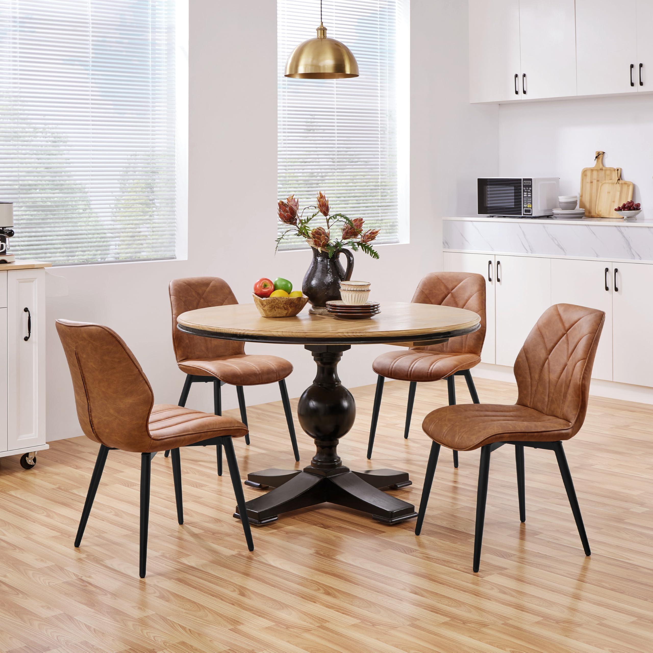 Yaheetech Set 2 Sedie Sala da Pranzo Moderne Imbottite in Ecopelle Eleganti con Schienale Ergonomico Gambe Telaio in Metallo Portata 136 kg Marrone Retro